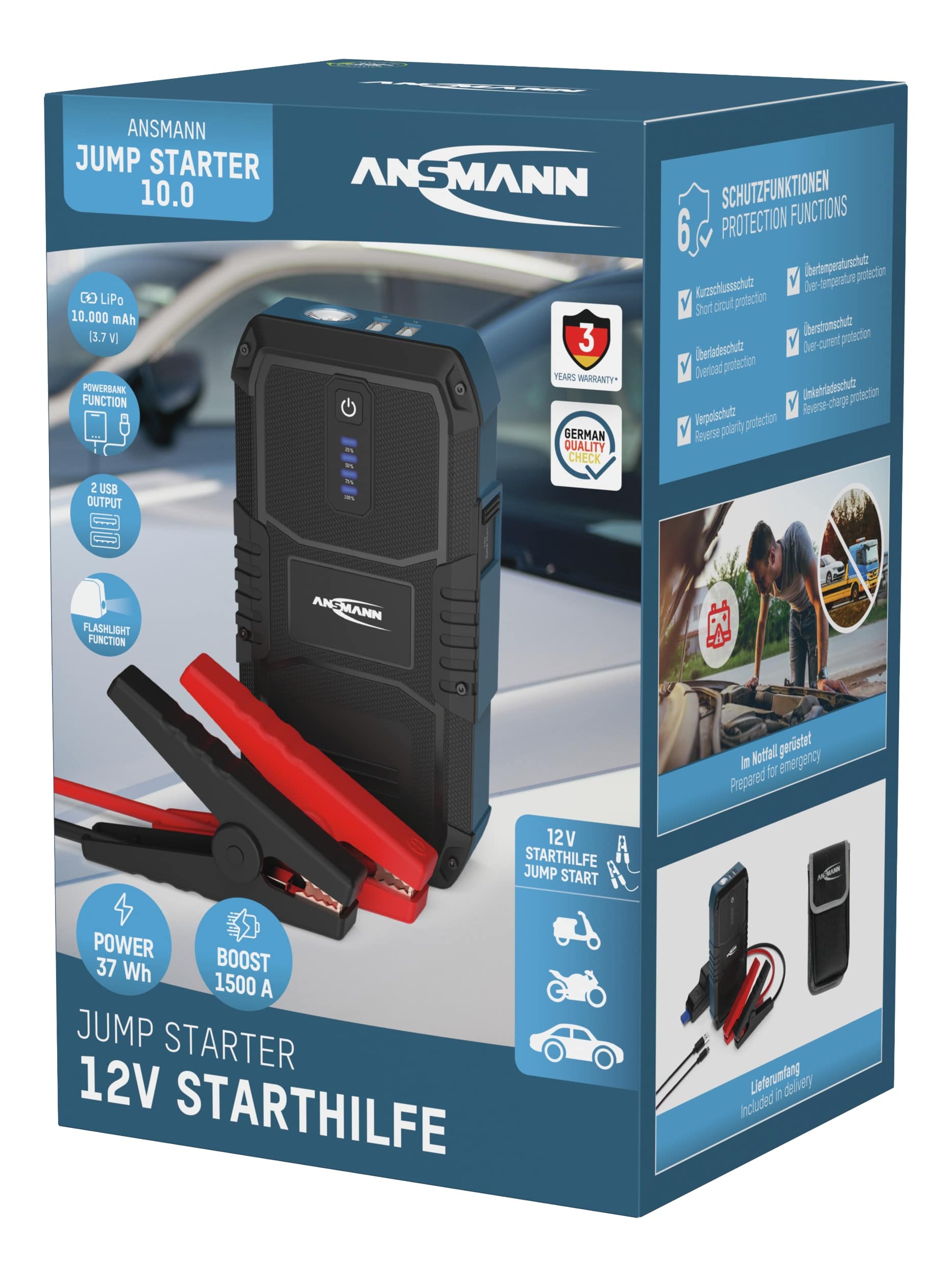 ANSMANN Jump Starter, 10.0, Powerbank, Starthilfe, 1900-0129, 12 V-, 1500 A