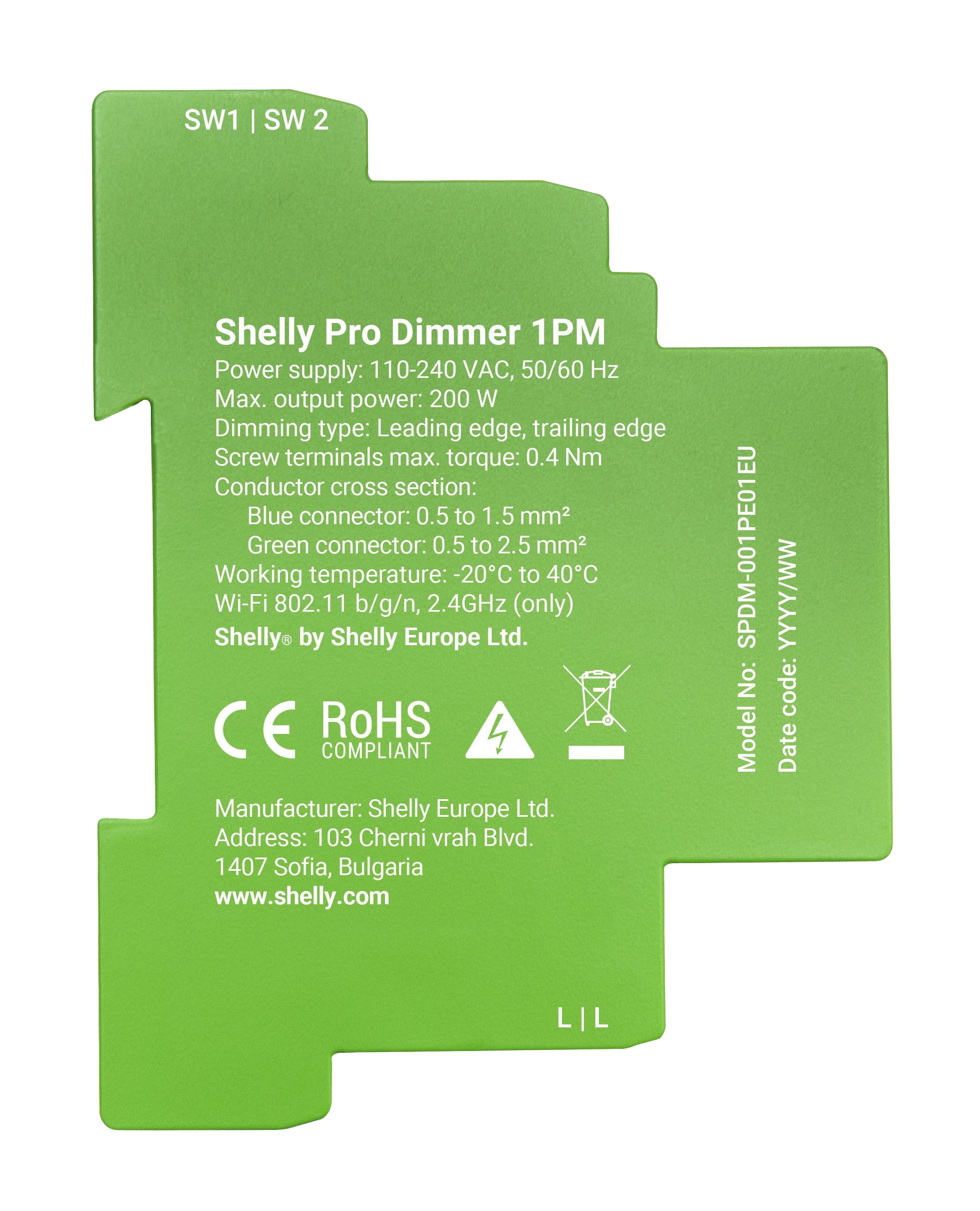SHELLY 1-Kanal-DIN-Schienen-Smart-Dimmer, Pro Dimmer 1PM, Messfunktion
