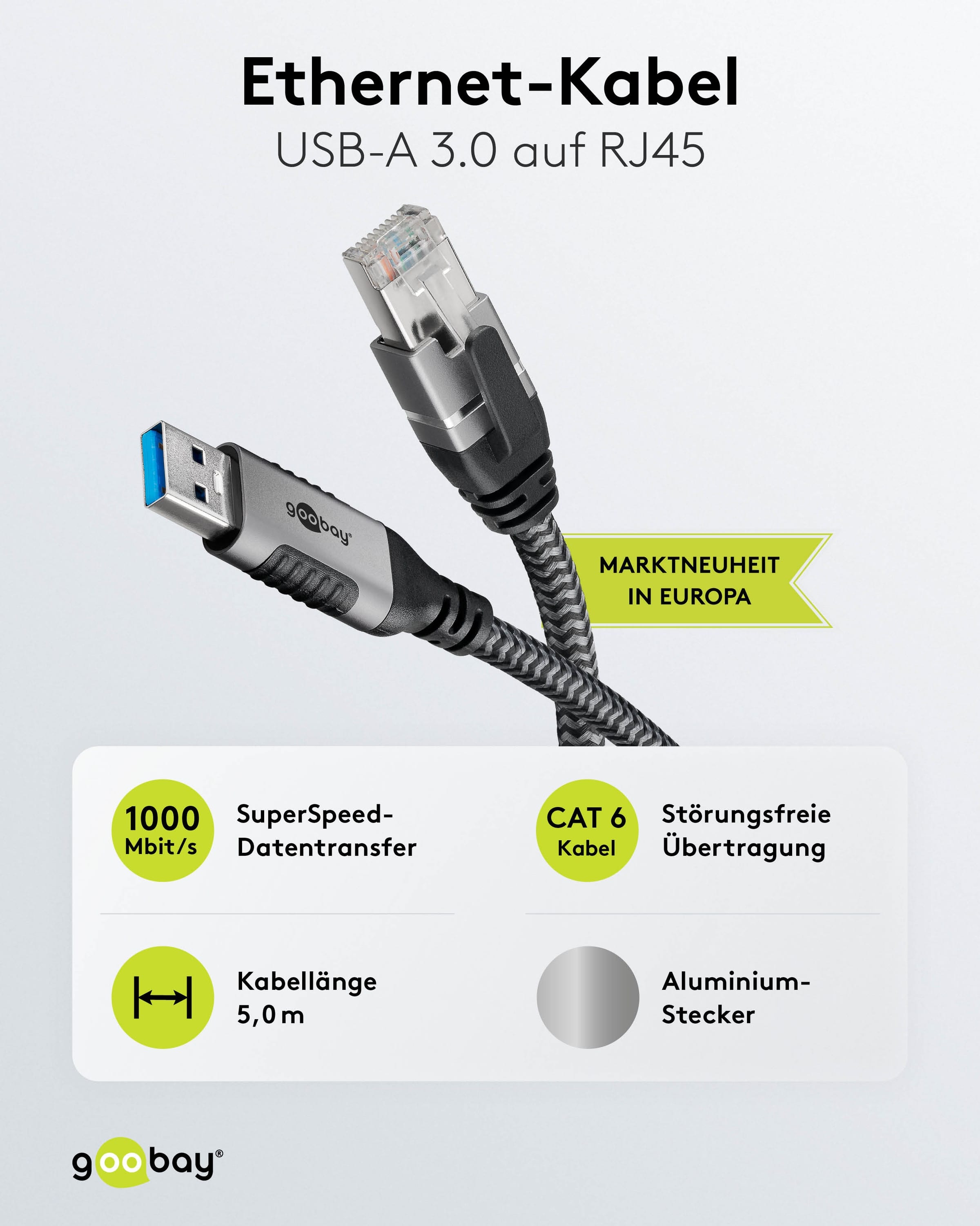 GOOBAY Ethernet-Kabel CAT6 USB-A 3.0 auf RJ45 5m