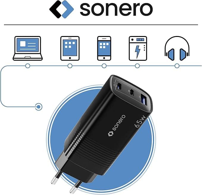 SONERO USB-C & USB-A GaN Ladegerät, X-PS130, 3 Port, 65W, schwarz