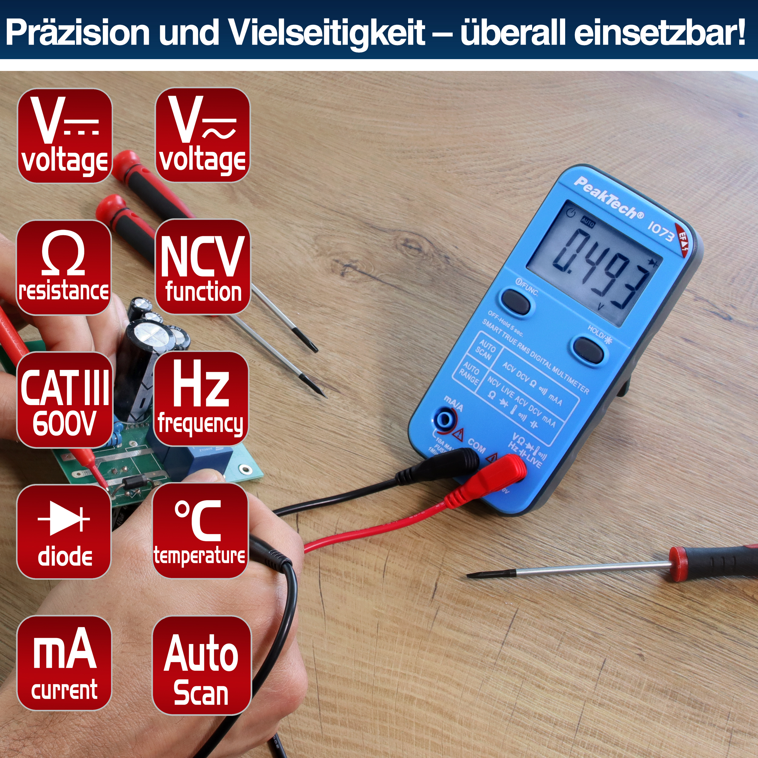 PEAKTECH Smart-Multimeter, P 1073, 600 V AC/DC, NCV, True RMS