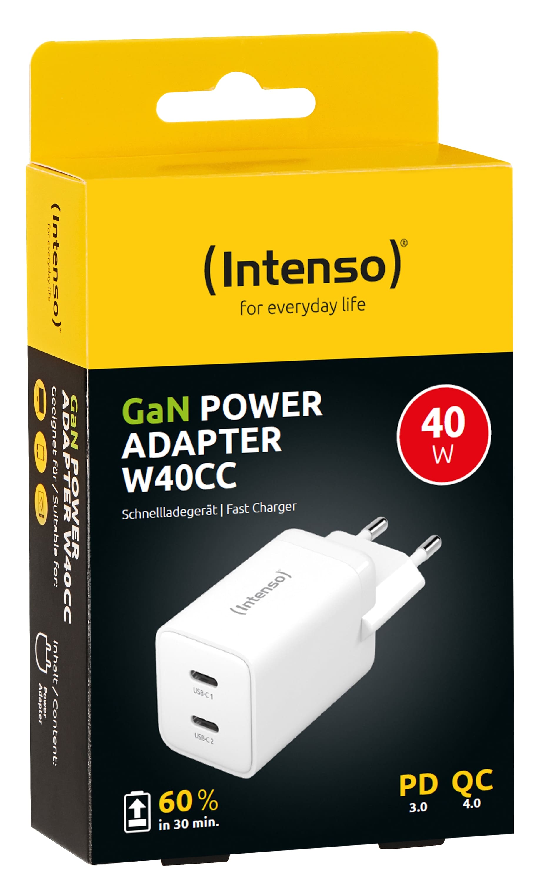 INTENSO USB-Ladegerät W40CC, 2 x USB-C, GAN, 40 Watt 