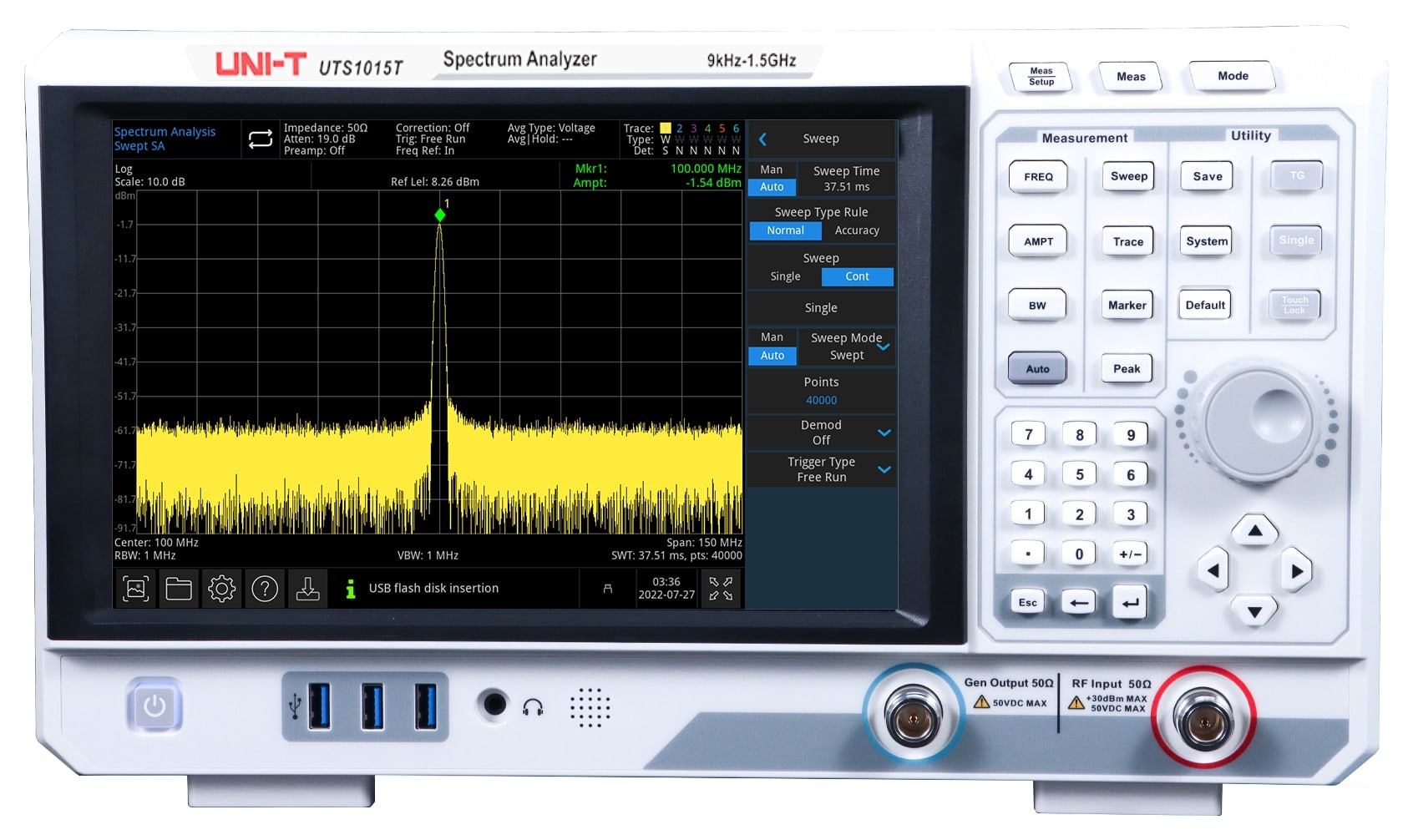 UNI-T Spektrumanalysator UTS1015T, 9 kHz..1,5 GHz, mit Quellverfolgung