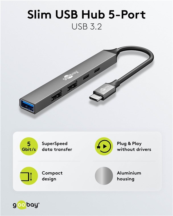 GOOBAY USB-C Hub 74460 Slim 5 Port USB-C auf USB-A