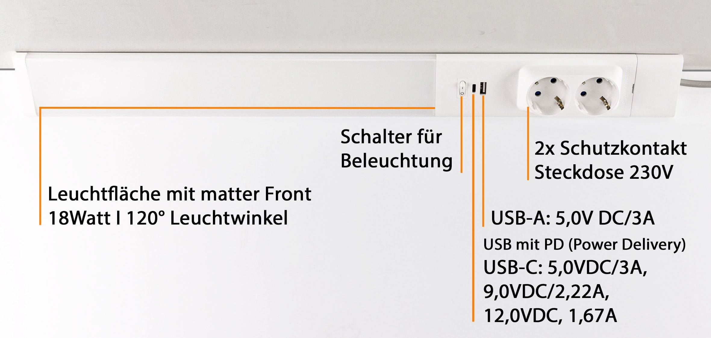 CHILITEC LED-Unterbauleuchte Arusha, EEK: F, 18 W, 1778 lm, 60 cm, weiß