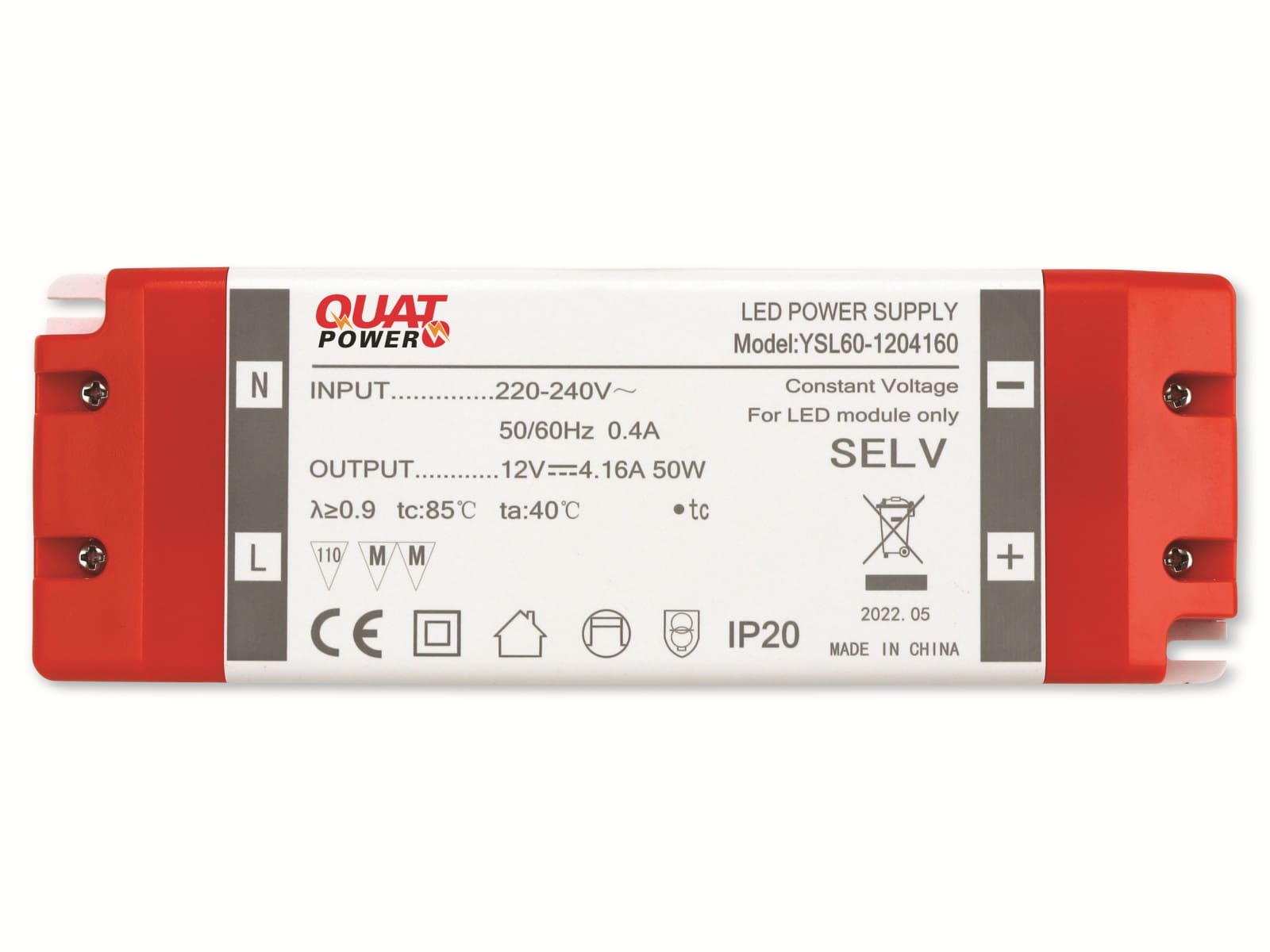 QUATPOWER LED-Schaltnetzteil YSL60-1204160, 12 V-, 50 W