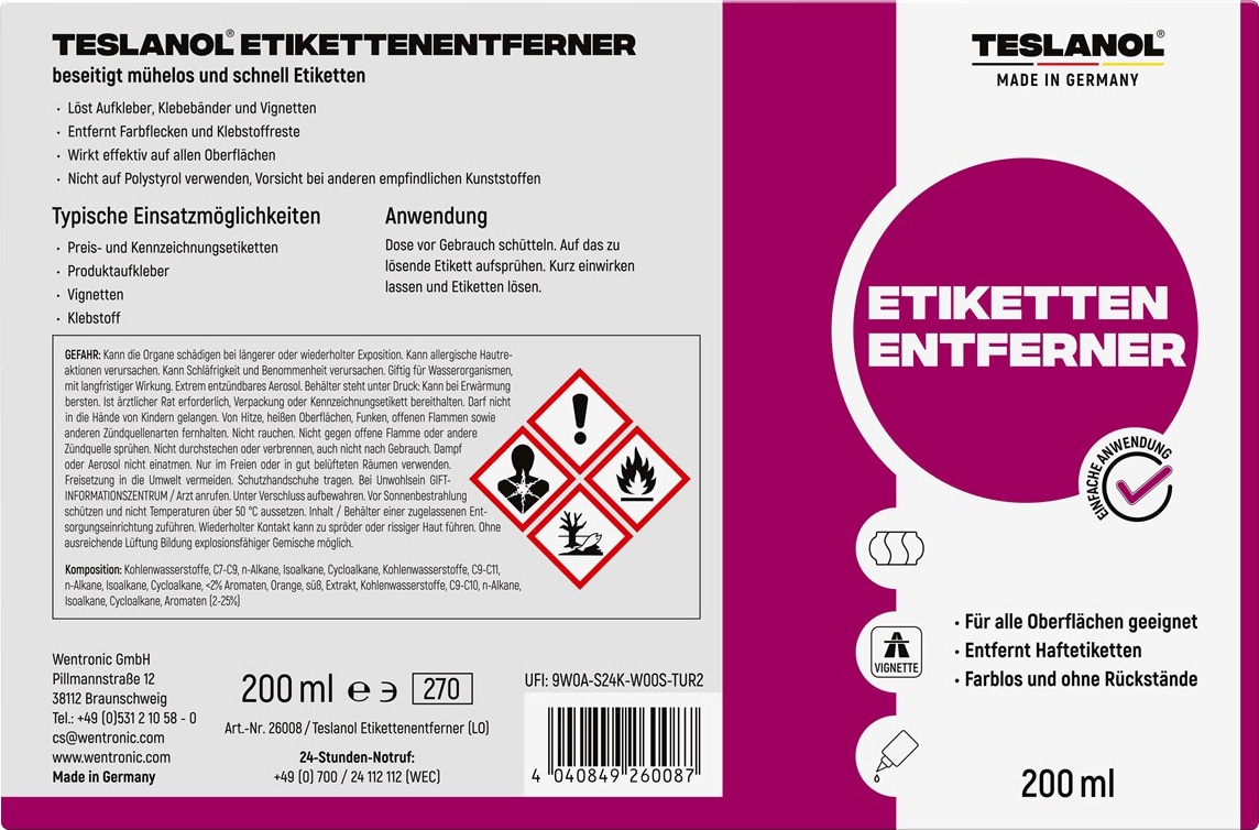 TESLANOL 26008 Etikettenentferner-Spray, 200 ml