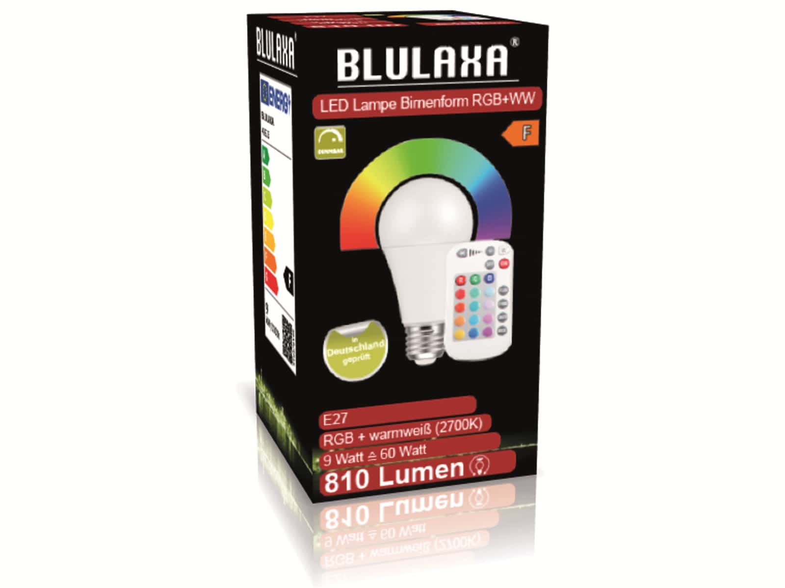 BLULAXA LED-SMD-Lampe, A60, RGB, E27, EEK: F, 9 W, 810 lm, 2700 K