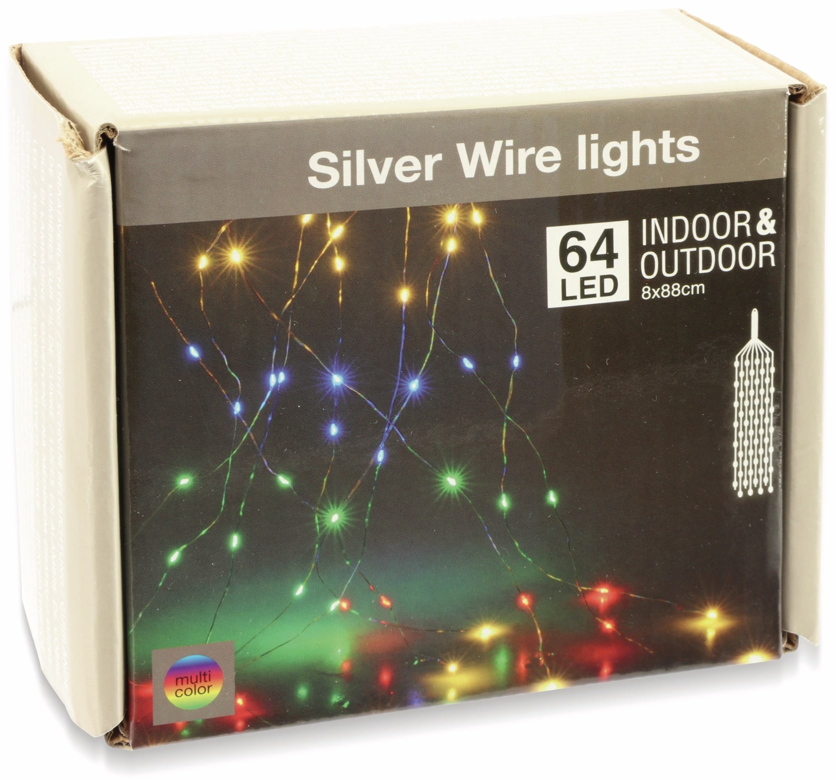 LED-Lichterkette, Silberdraht, 64 LEDs, bunt, 230V~, Innen/Außen