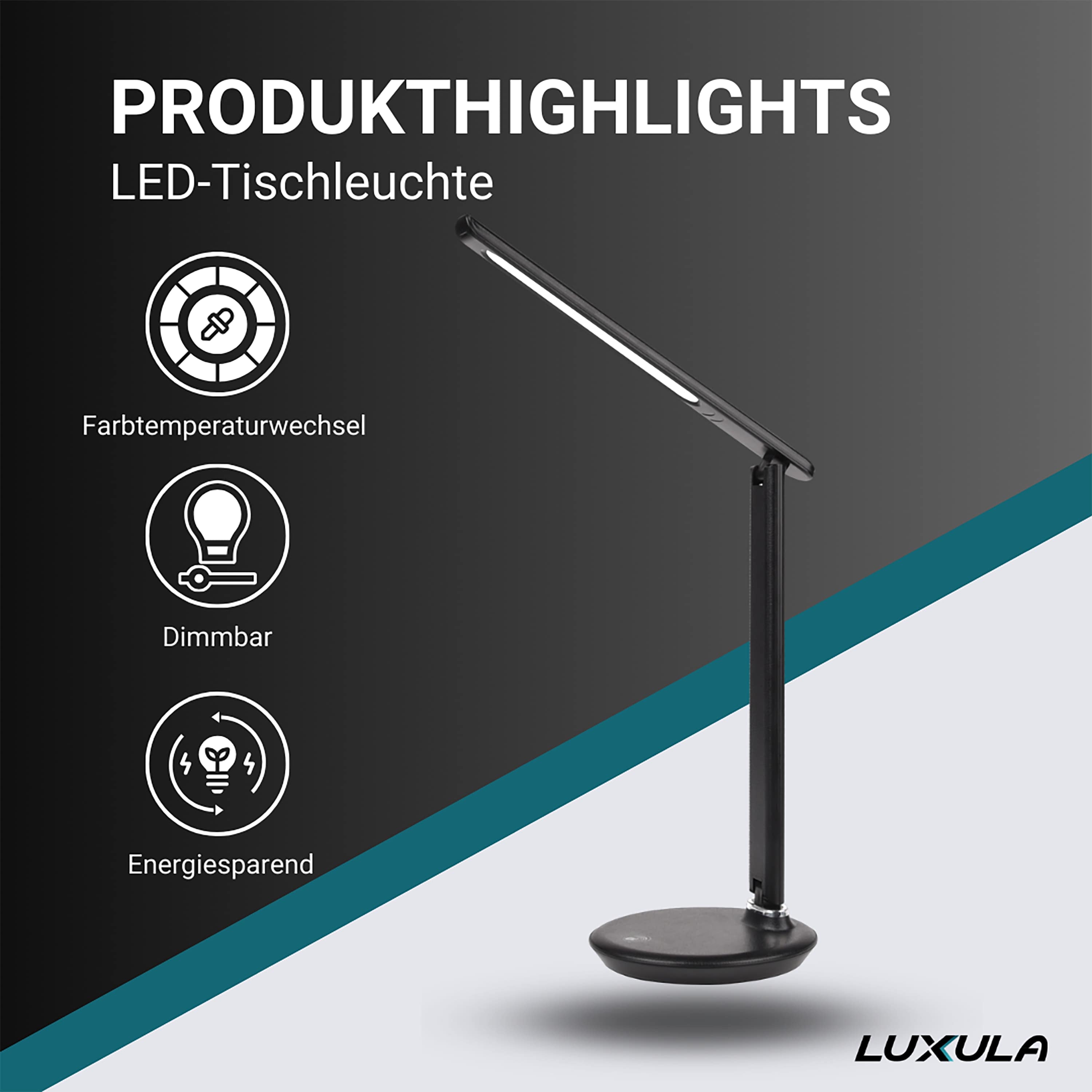 LUXULA LED-Tischlampe LX700150, dimmbar, CCT-Funktion, 9W, schwarz