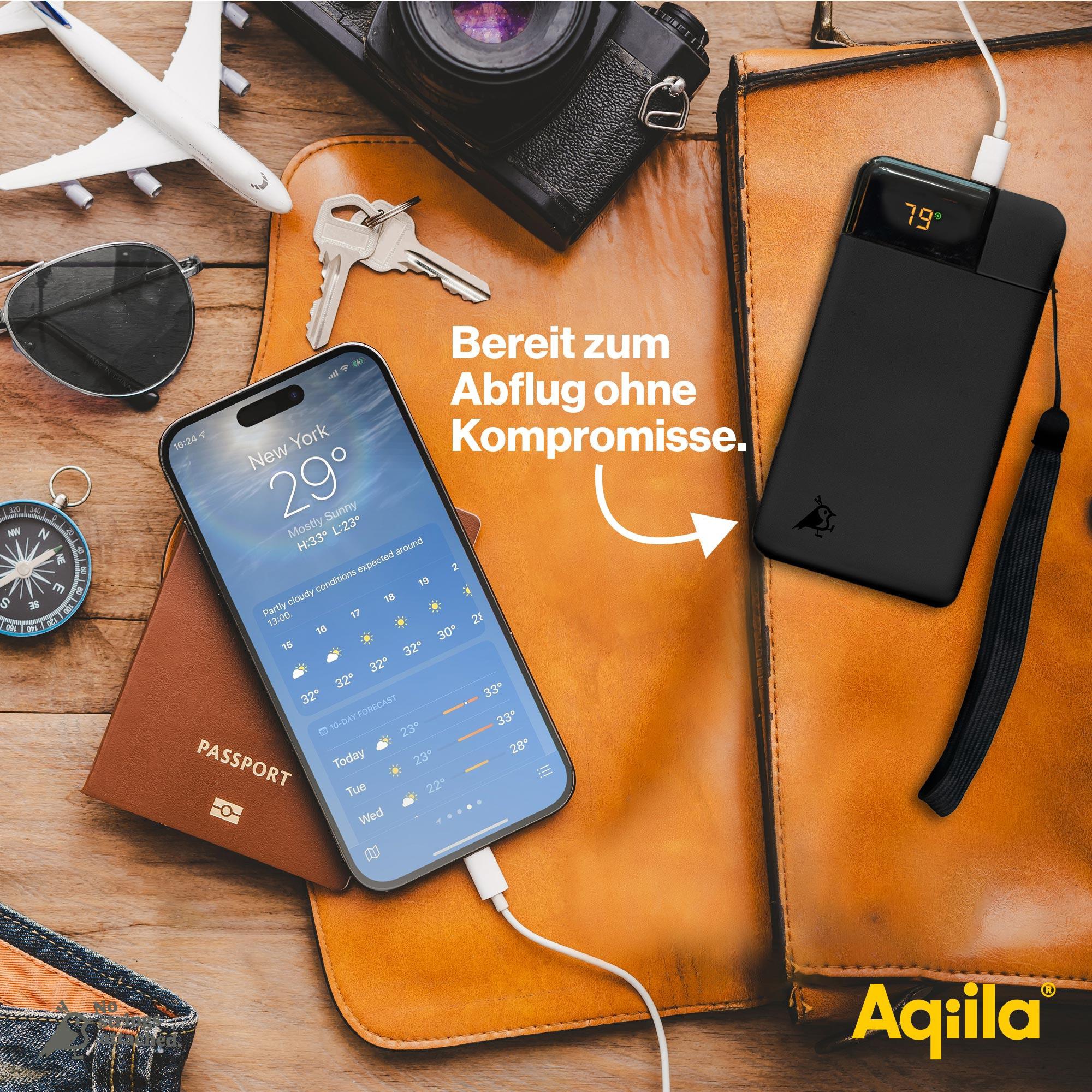 AQIILA Powerbank Powerbird B10, 20 W, 10.000mAh, 1x USB-A, 2x USB-C, schwarz