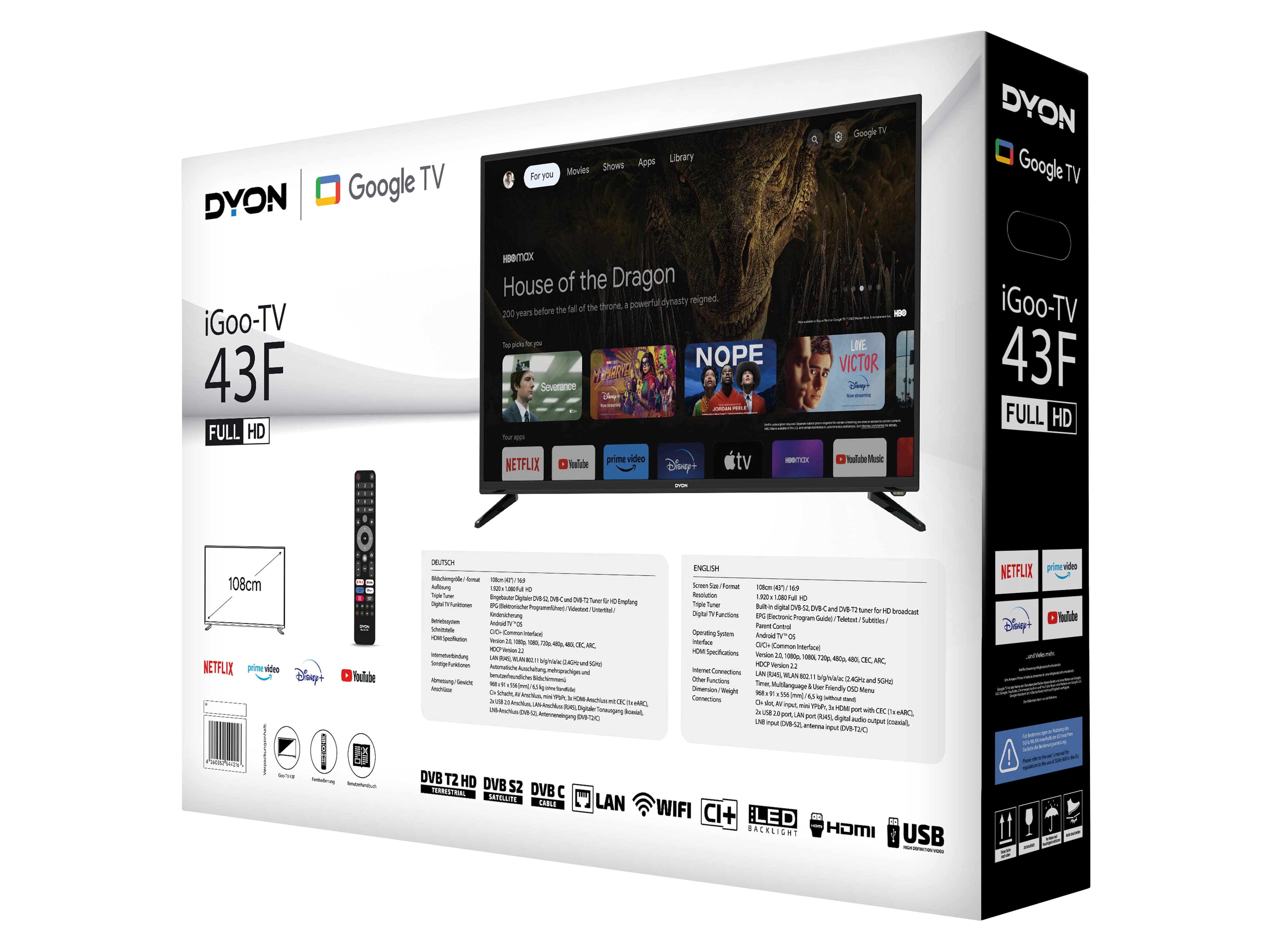 DYON LED-TV iGoo-TV 43F, 108 cm (43"), EEK F, FullHD