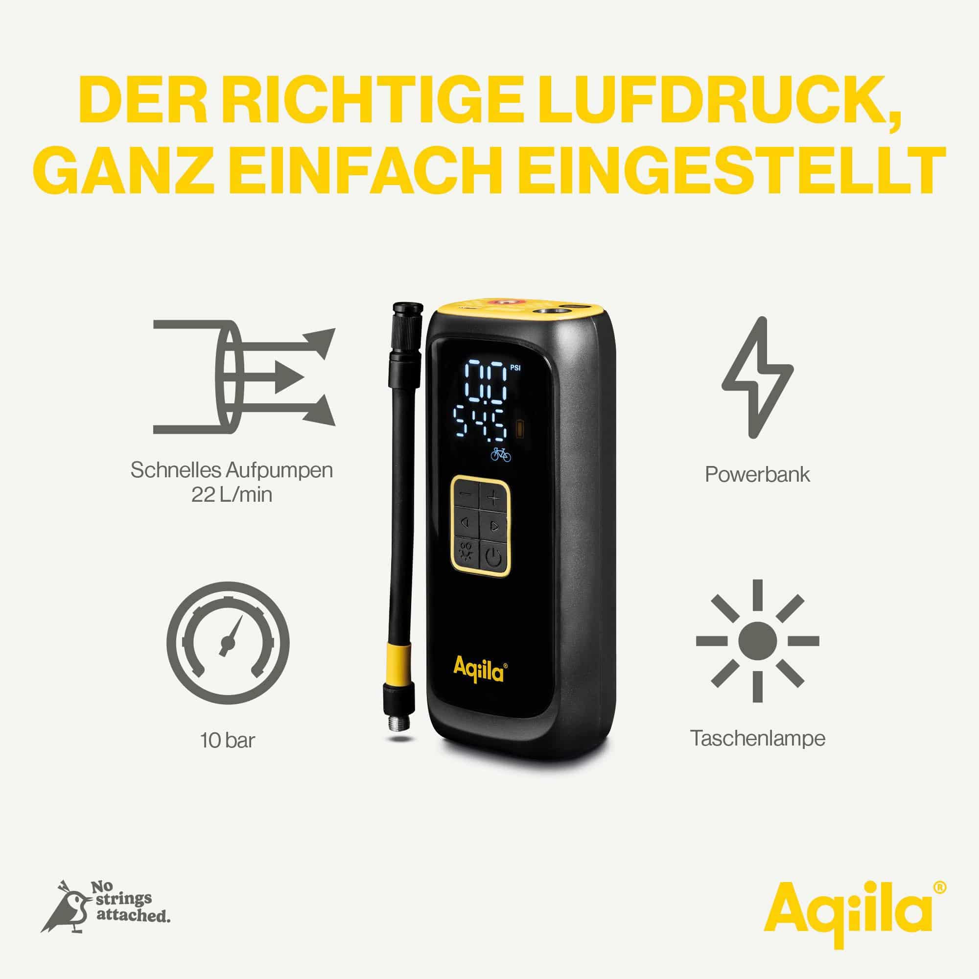 AQIILA Powerbank C4, 4000mAh, mit Kompressor 10 bar u. Lampe