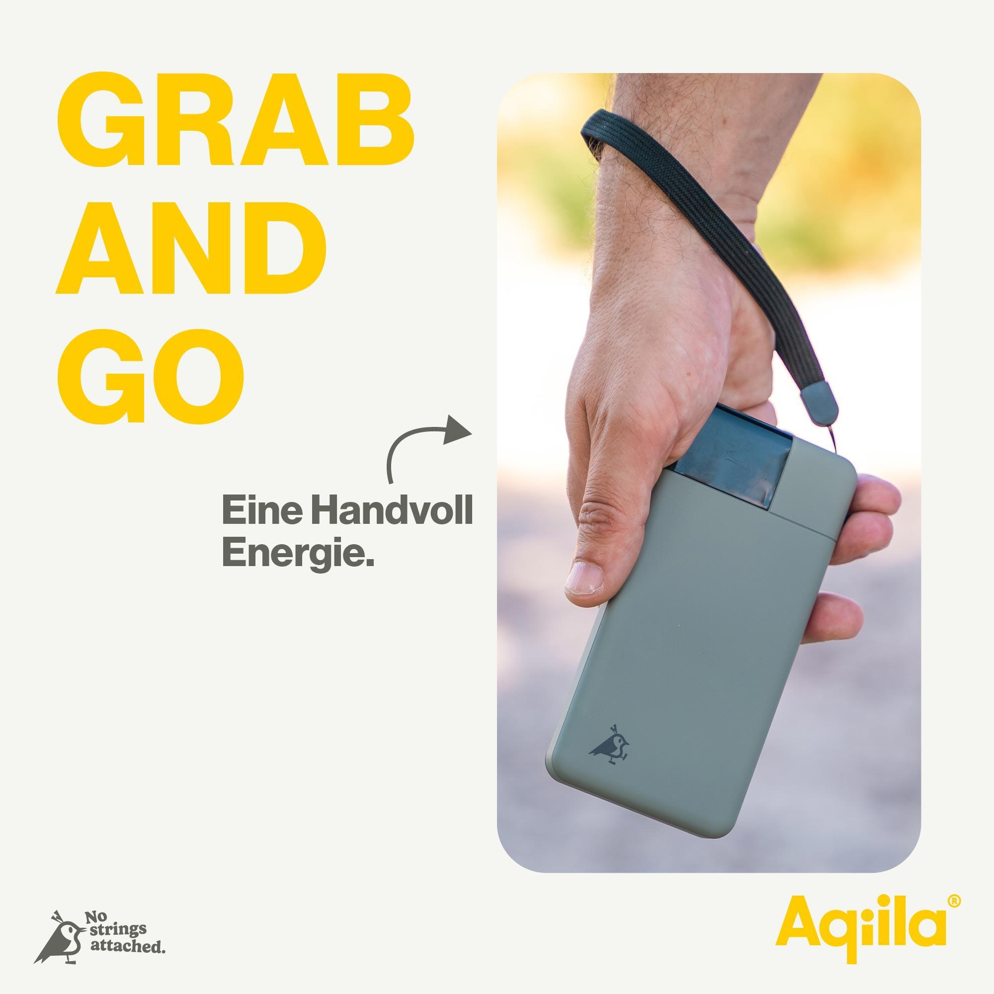 AQIILA Powerbank Powerbird B10, 20 W, 10.000mAh, 1x USB-A, 2x USB-C, moosgrün