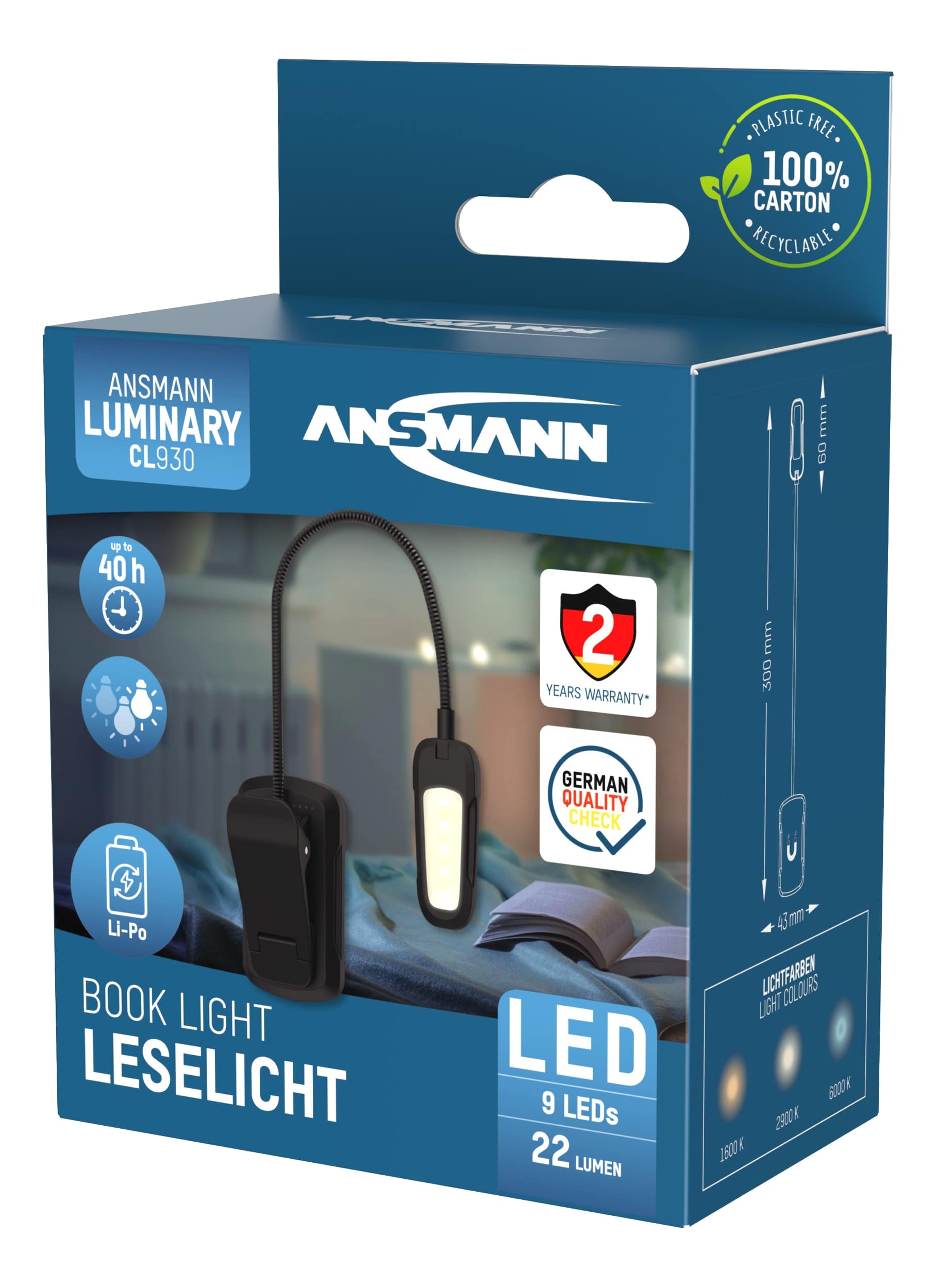 ANSMANN LED-Klemmleuchte, 1600-0531, wiederaufladbar, schwarz