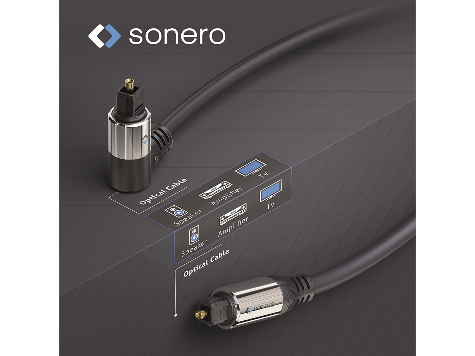 SONERO Lichtleiter-Kabel, 7,5 m, schwarz, 1x90° Stecker