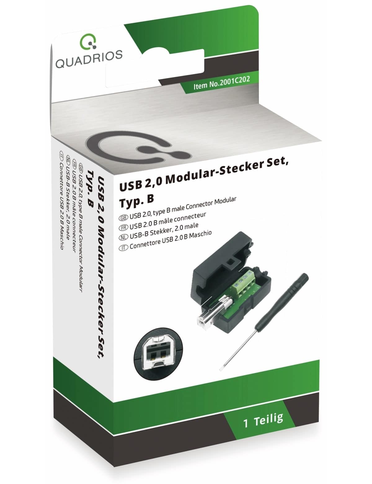 QUADRIOS, 2001C202, USB-Modular-Set, USB 2.0 - Standard-B, Stecker, Einbau horizontal, Polzahl 4
