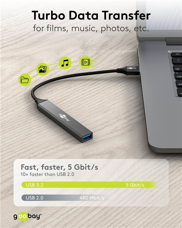 GOOBAY USB3.2 Hub 74456 Slim 4 Port USB-A auf USB-A