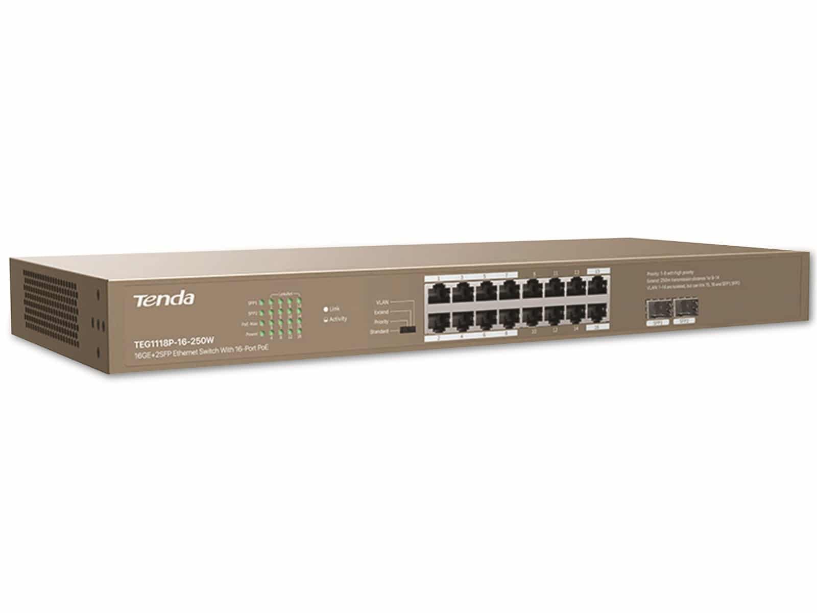 POE-Switch TENDA TEG1118P-16-250W, 16-port, Gigabit