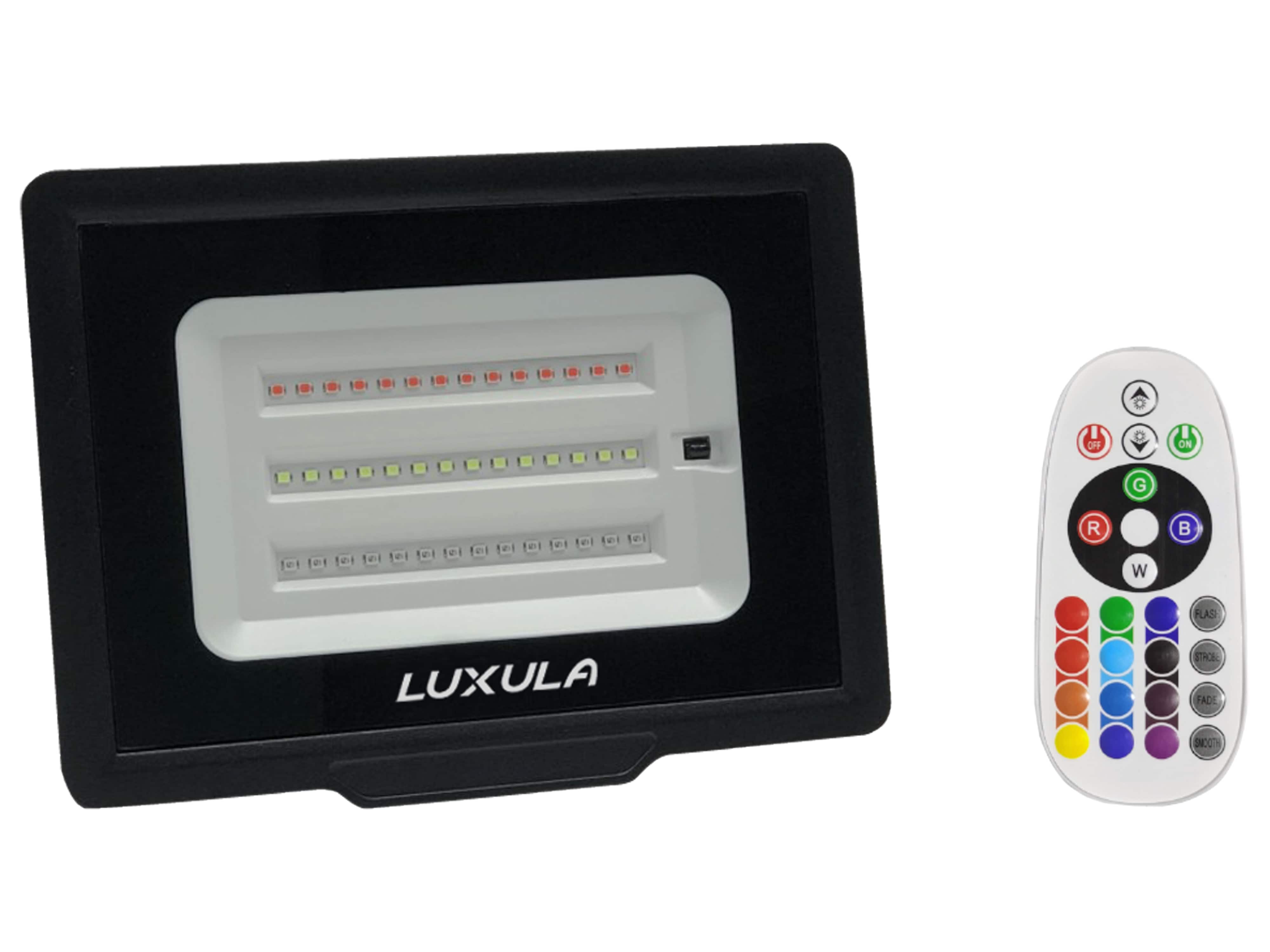 LUXULA RGB LED-Fluter LX400183, 50W, IP65, schwarz, mit Fernbedienung