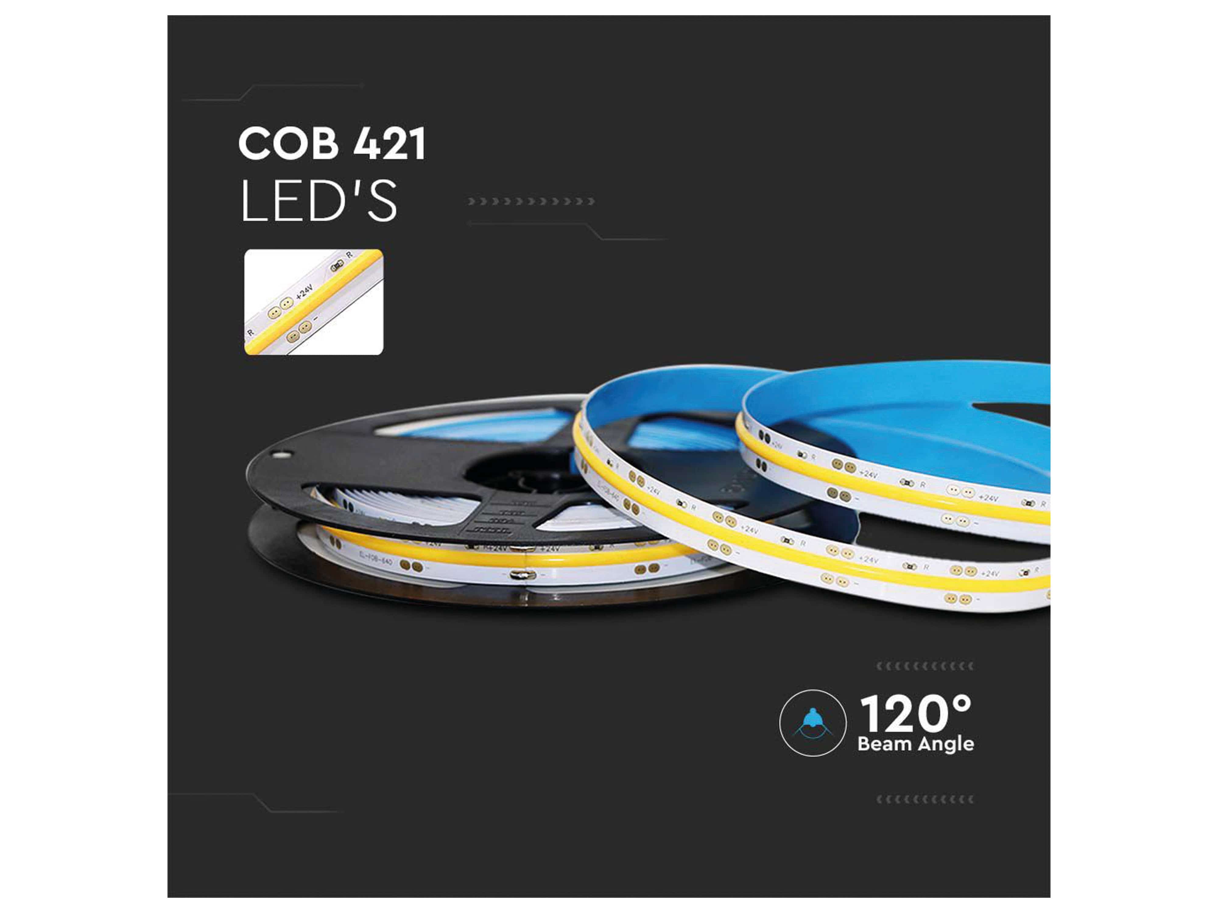 V-TAC LED-Strip VT-COB 421, 2105 LEDs, EEK: F, 10 W, 24 V, 4800 lm, 3000 K, 5 m