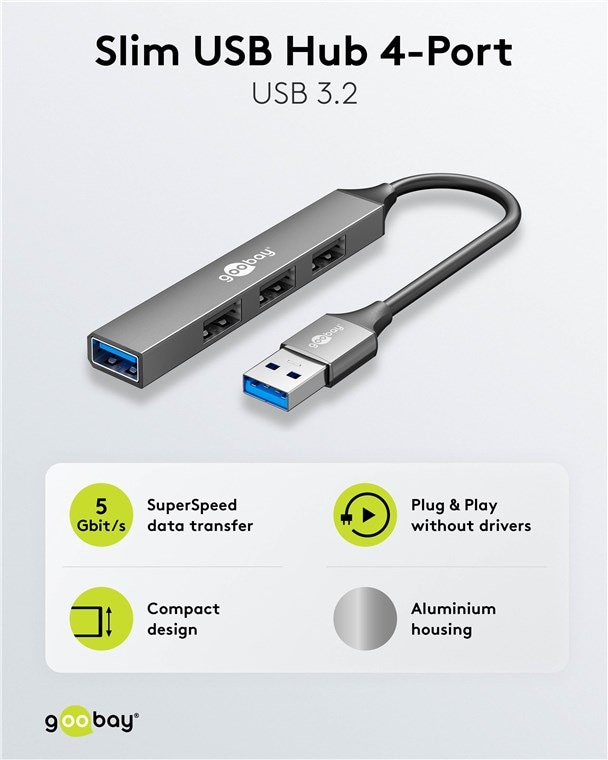 GOOBAY USB3.2 Hub 74456 Slim 4 Port USB-A auf USB-A