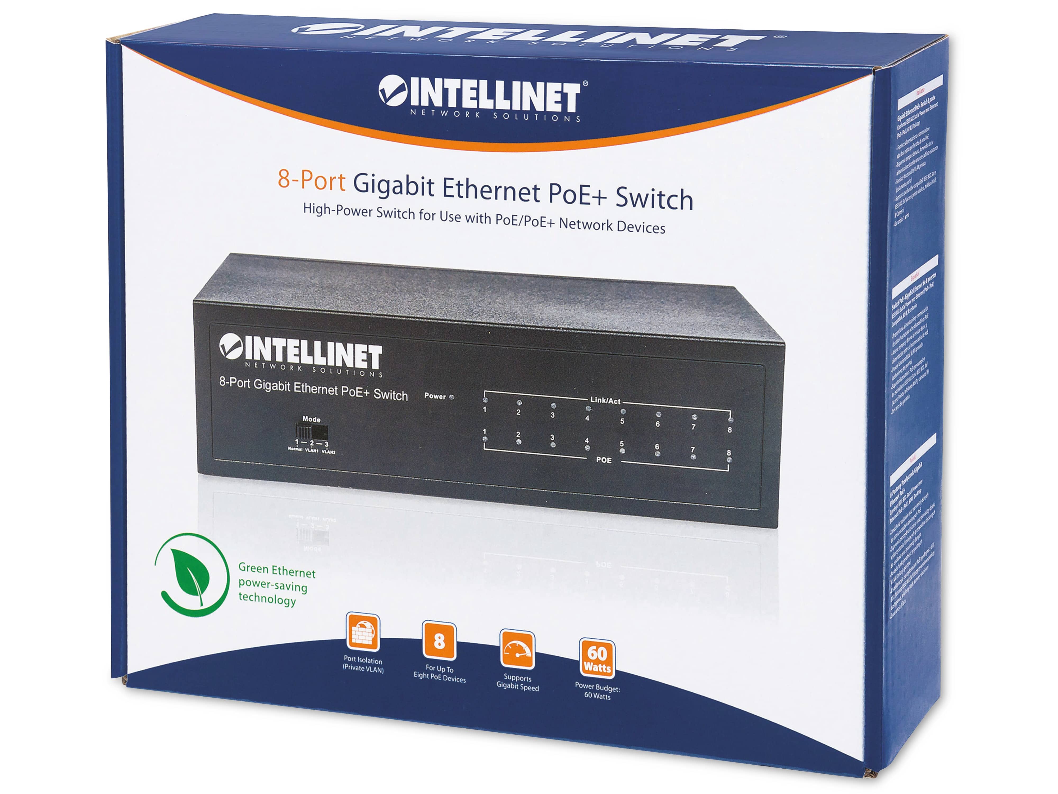 INTELLINET Ethernet Switch 561204 8-Port Gigabit, PoE+