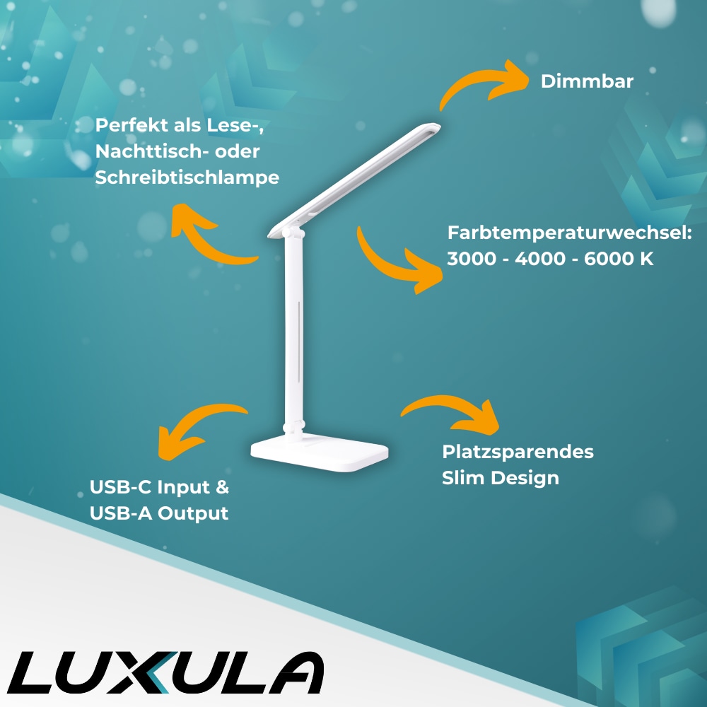 LUXULA LED-Tischleuchte, EEK: G, 5W, mit Dimm- und CCT-Funktion, weiß