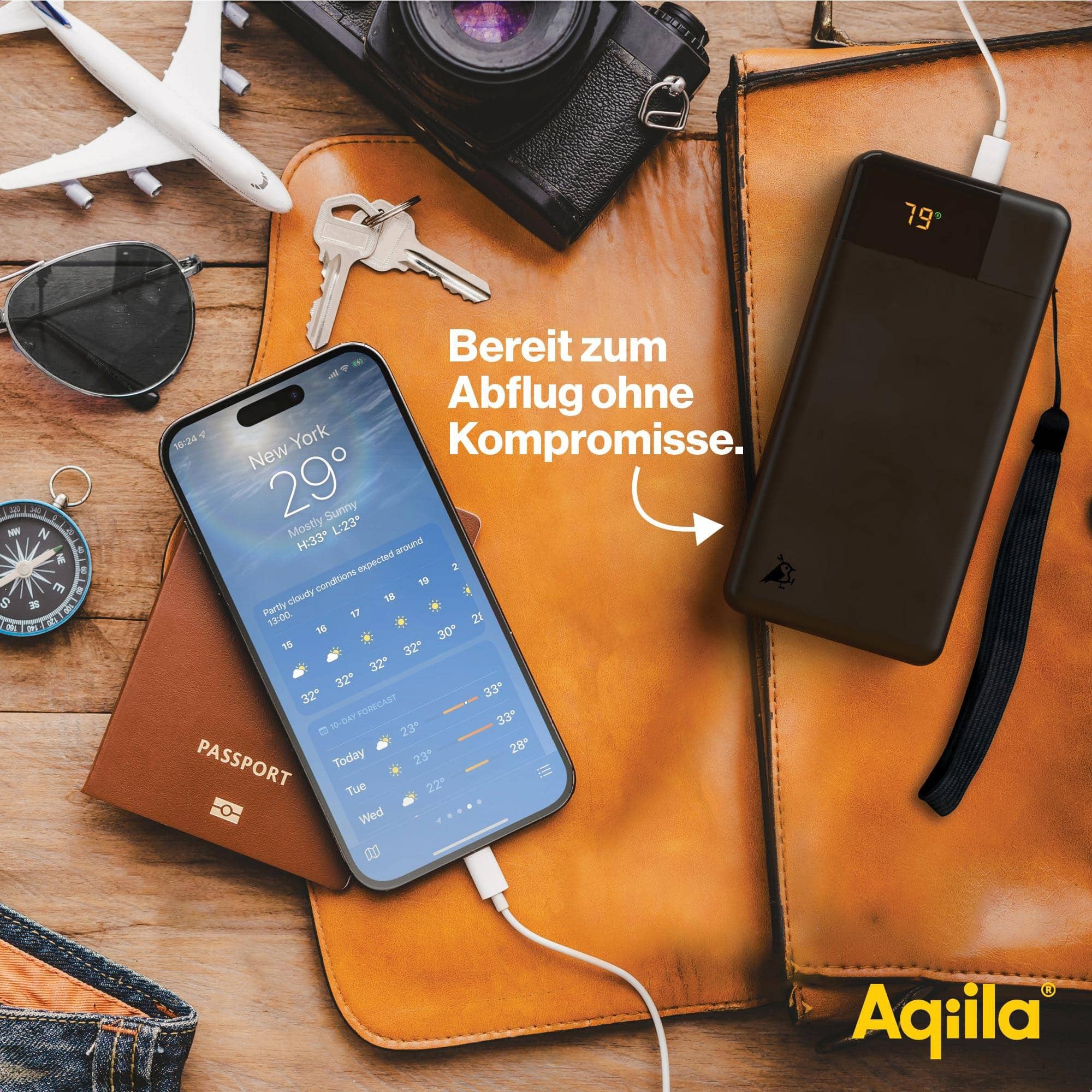 AQIILA Powerbank Powerbird B20, 20 W, 20.000mAh, 1x USB-A, 2x USB-C, schwarz