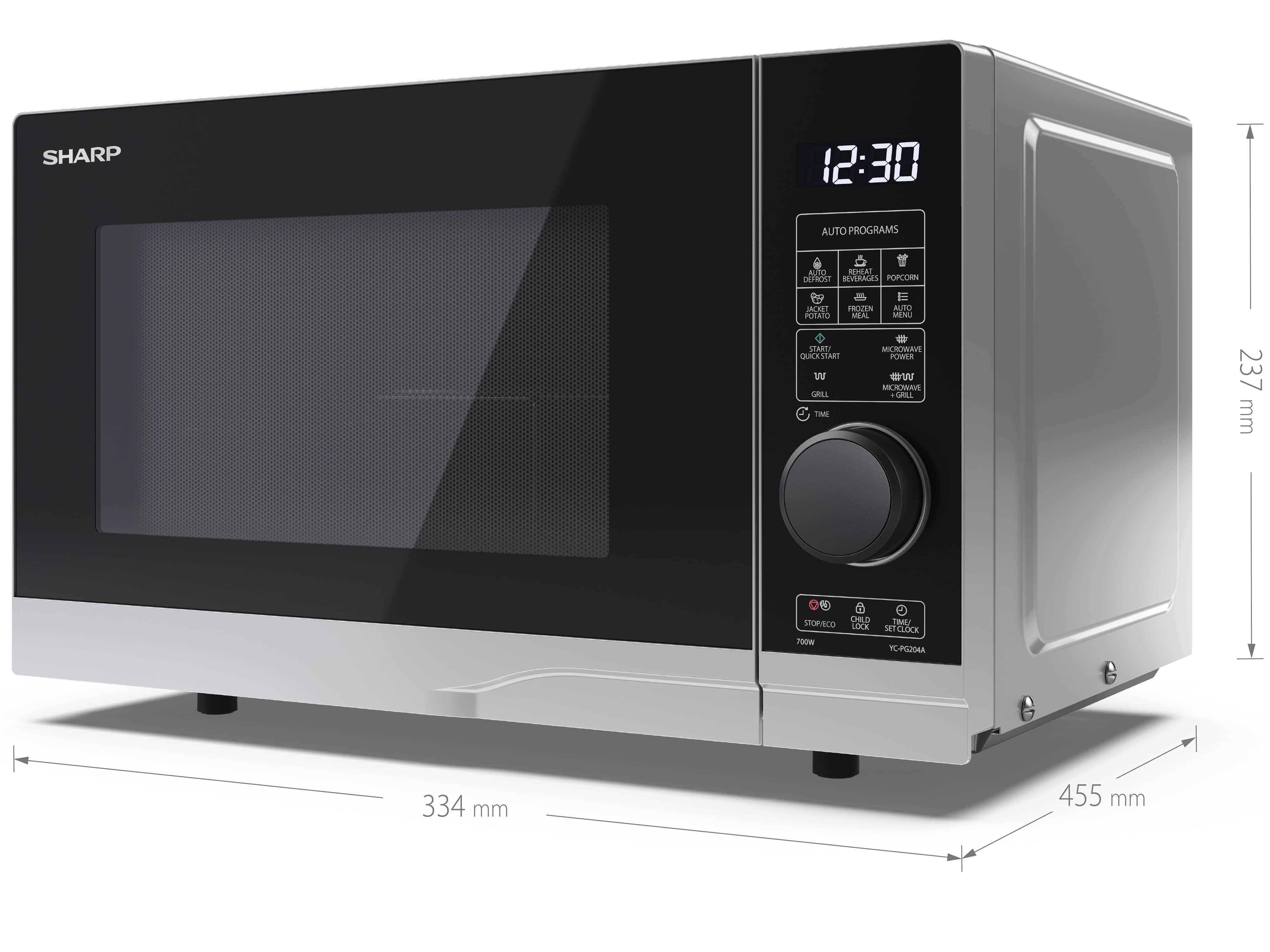 SHARP Mikrowelle YC-PG204AE-S, silber, mit Grill, 20 L, 10-Stufen, 700 W