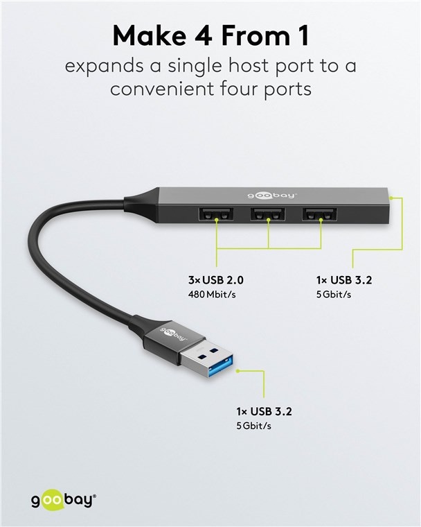 GOOBAY USB3.2 Hub 74456 Slim 4 Port USB-A auf USB-A