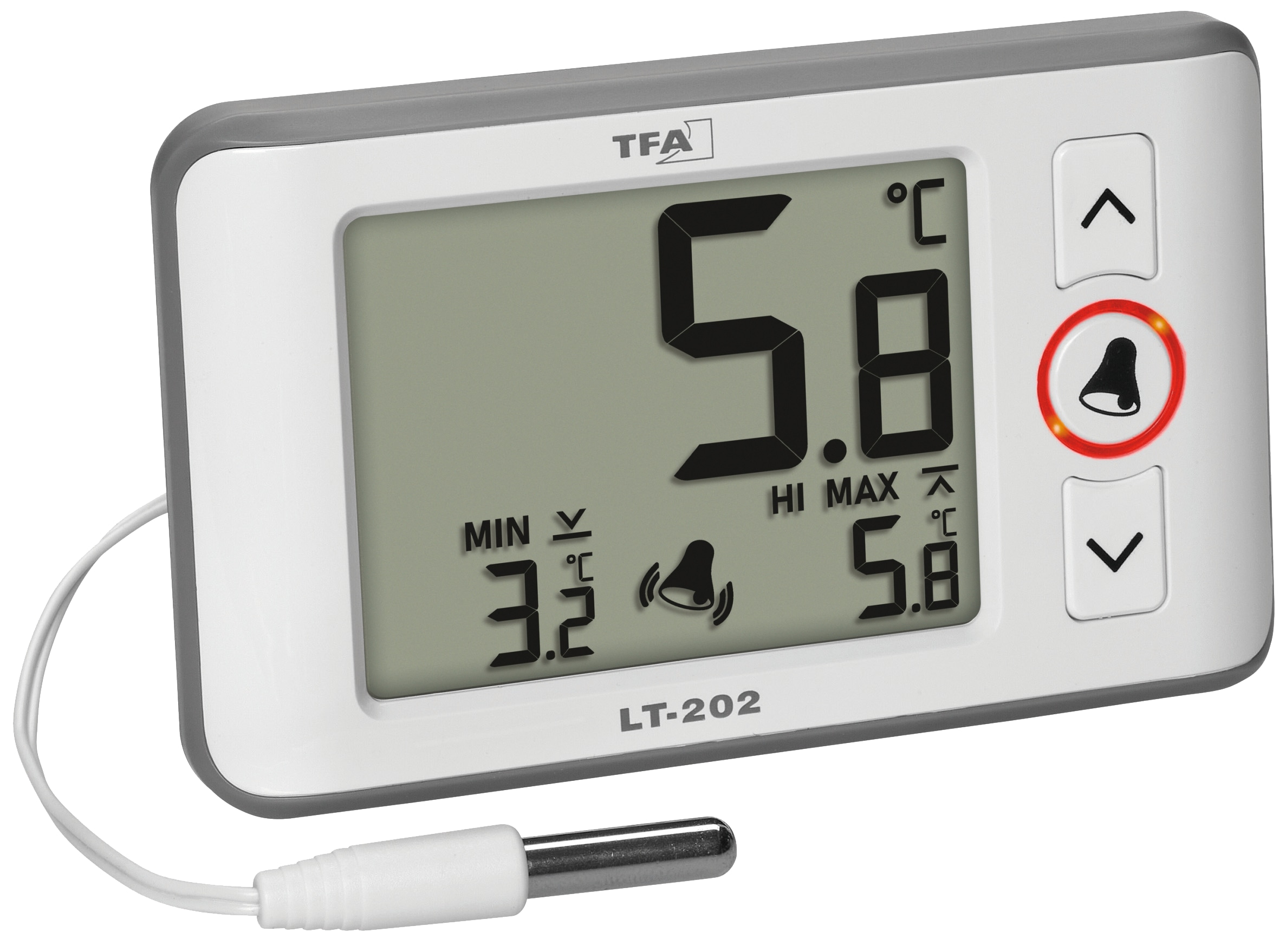 TFA Digitales Profi-Thermometer 30.1052.02, mit Kabelfühler, weiß-grau