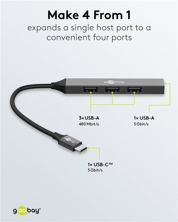 GOOBAY USB-C Hub 74457 Slim 4 Port USB-C auf USB-A