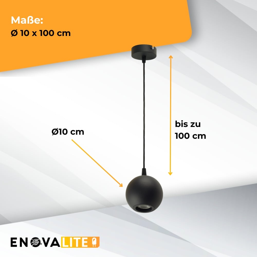 ENOVALITE LED-Pendellampe GLOBE, GU10-Fassung, IP20, Ø10cm, 1flammig, schwarz