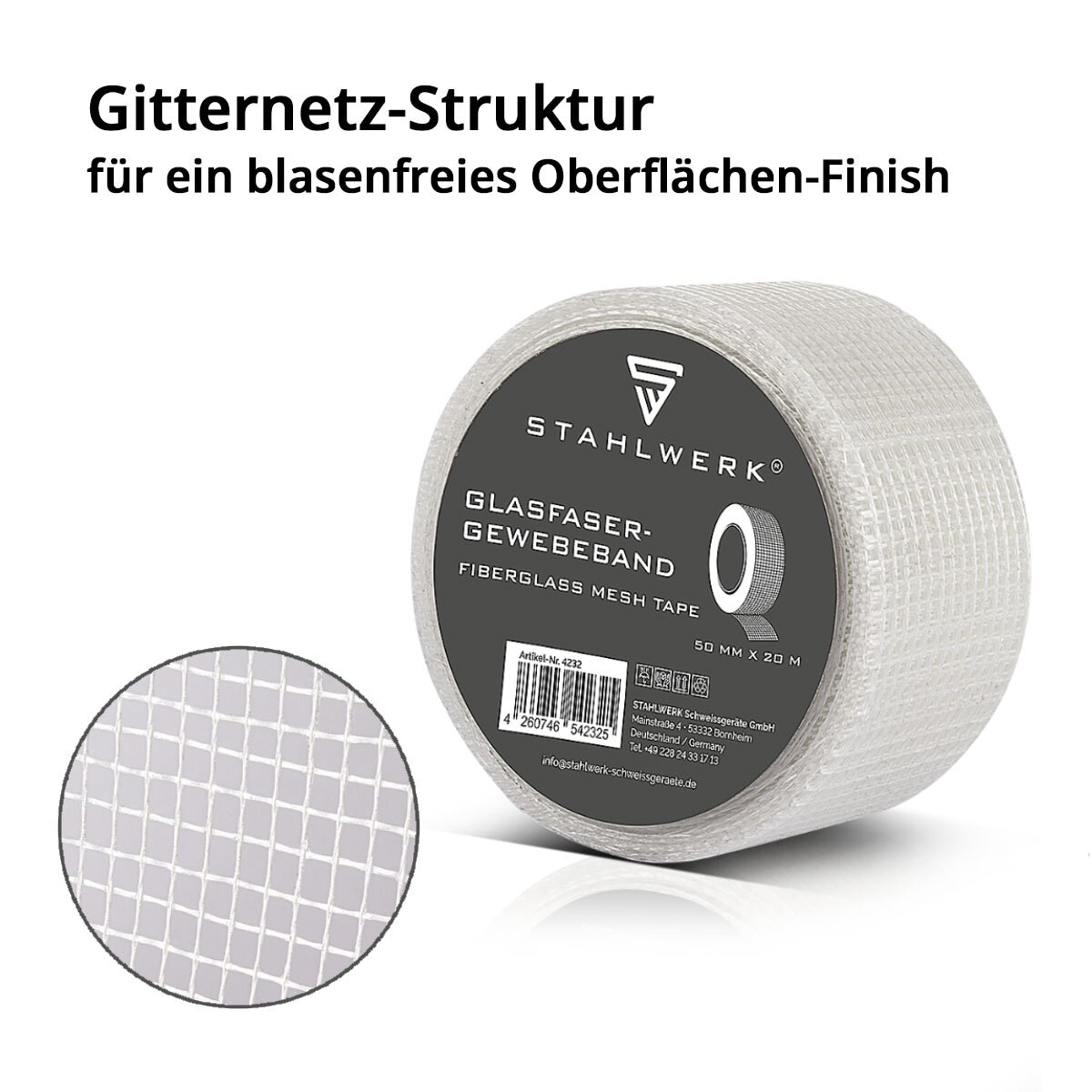 STAHLWERK Glasfaser-Gewebeband, 20 m x 50 mm