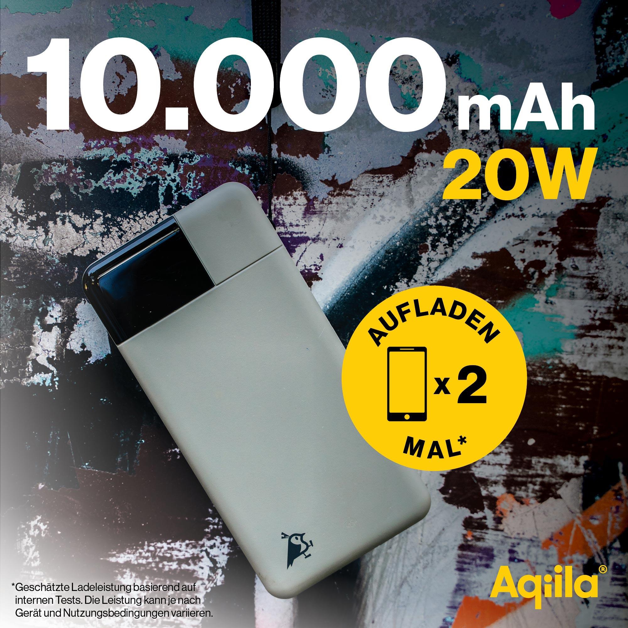 AQIILA Powerbank Powerbird B10, 20 W, 10.000mAh, 1x USB-A, 2x USB-C, moosgrün