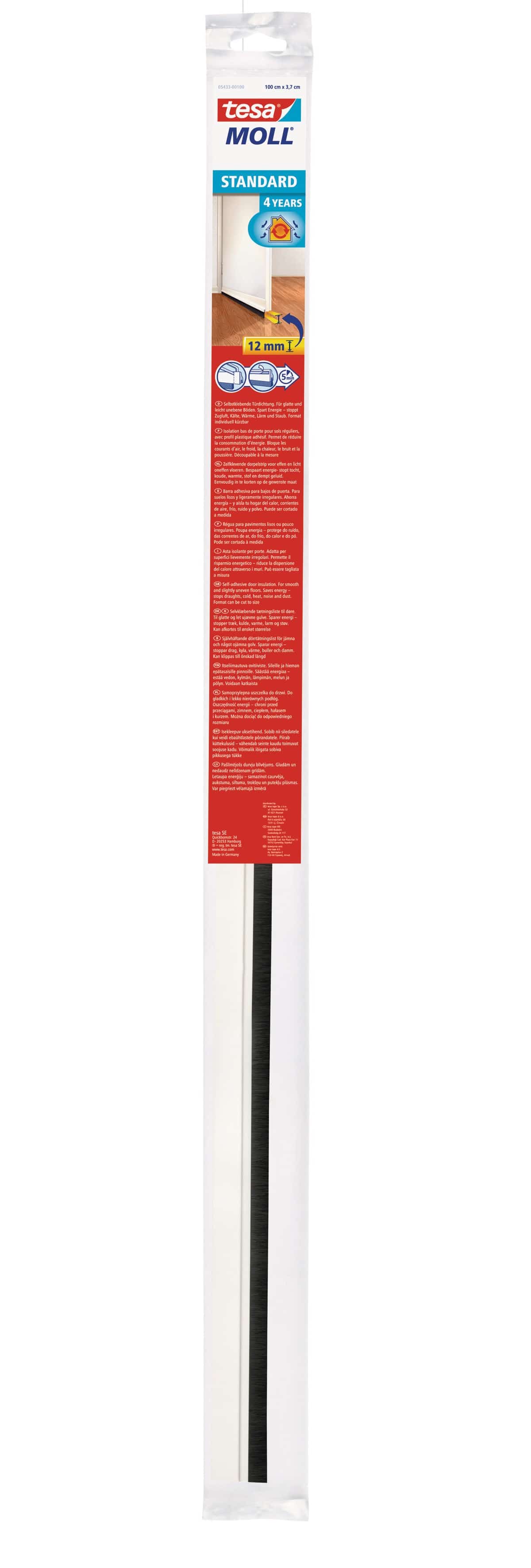 TESA tesamoll® STANDARD Türdichtschiene für glatte Böden, 37 mm x 1 m, weiß