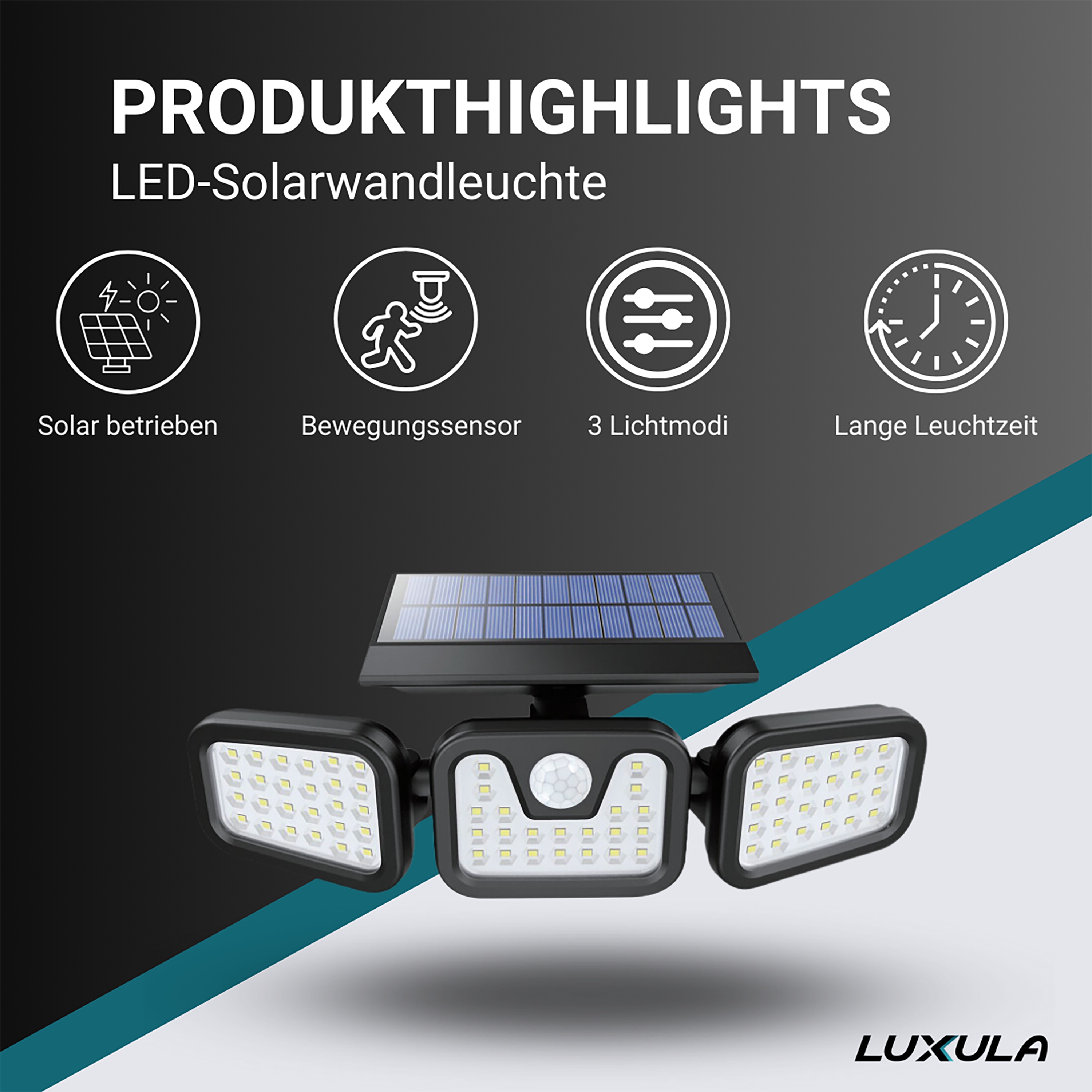 LUXULA Solar-LED Wandleuchte LXSO700126, PIR-Sensor, 4000K, IP54