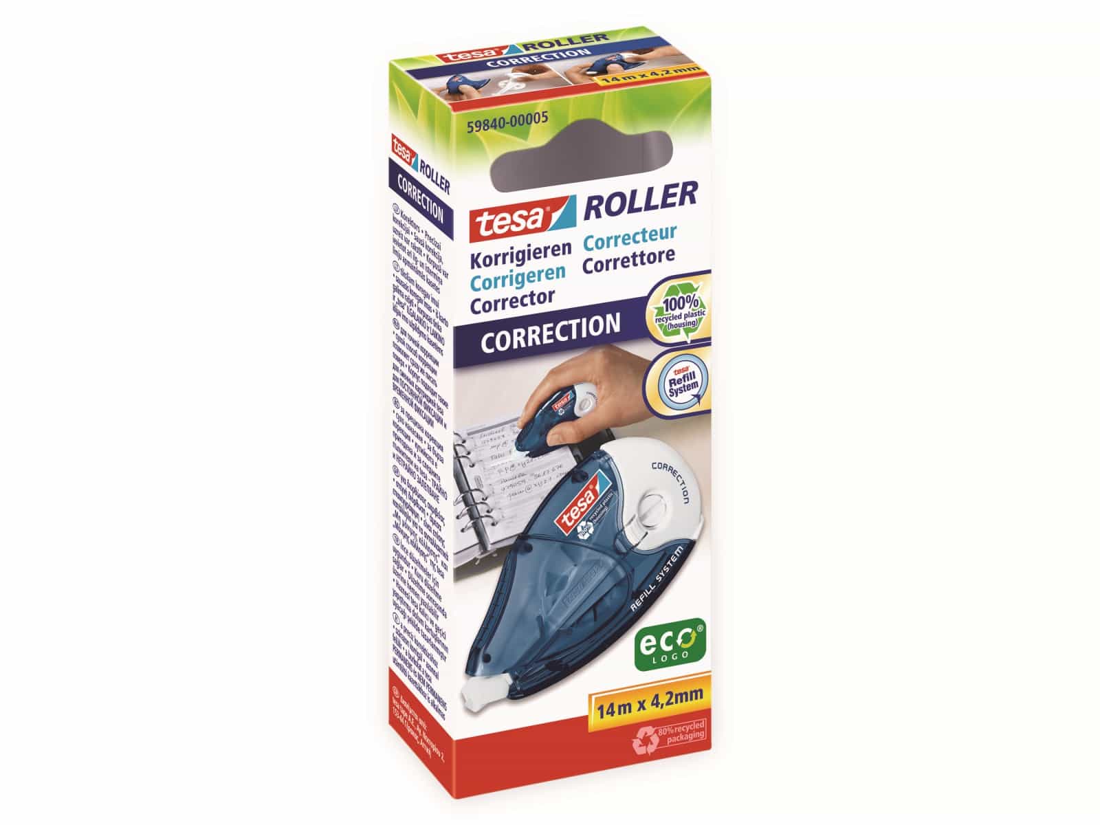 TESA Roller Korrigieren ecoLogo® Nachfüllroller, 14m:4,2mm, 59840-00005-05