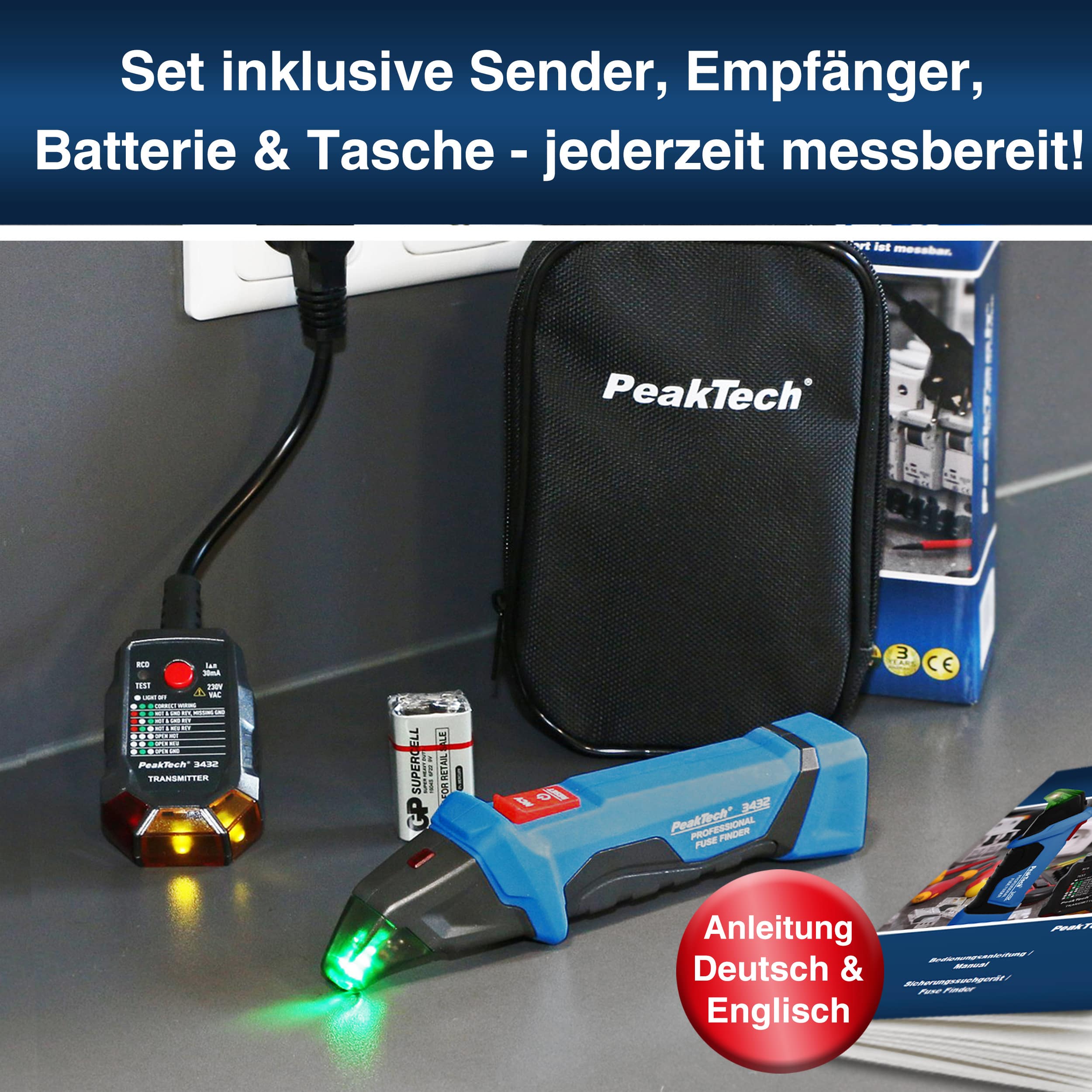 PEAKTECH Sicherungsfinder, P 3432, mit RCD-Tester