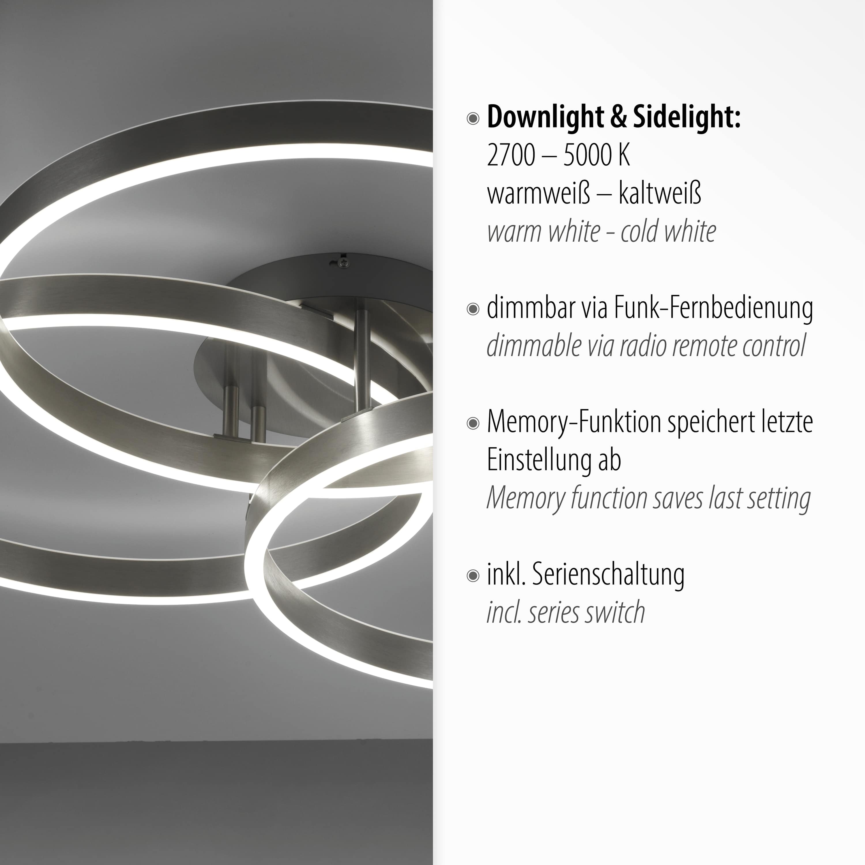 PAUL NEUHAUS LED-Deckenleuchte 6233-55 stahl, 48 W, 5000 lm, CCT