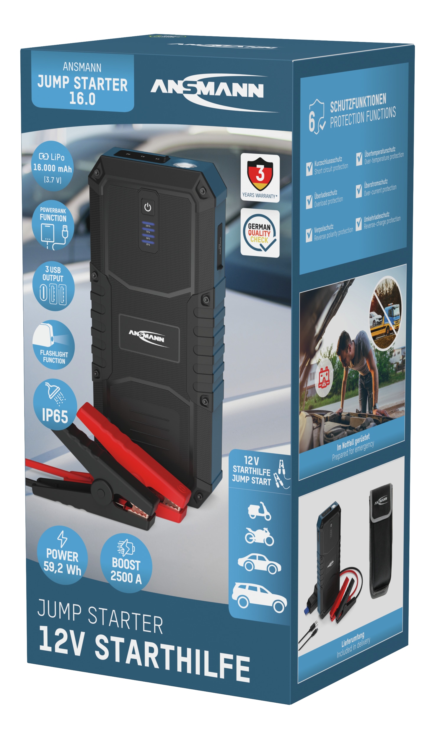 ANSMANN Jump Starter, 16.0, Powerbank Starthilfe, 1900-0130, 12 V-, 2500 A