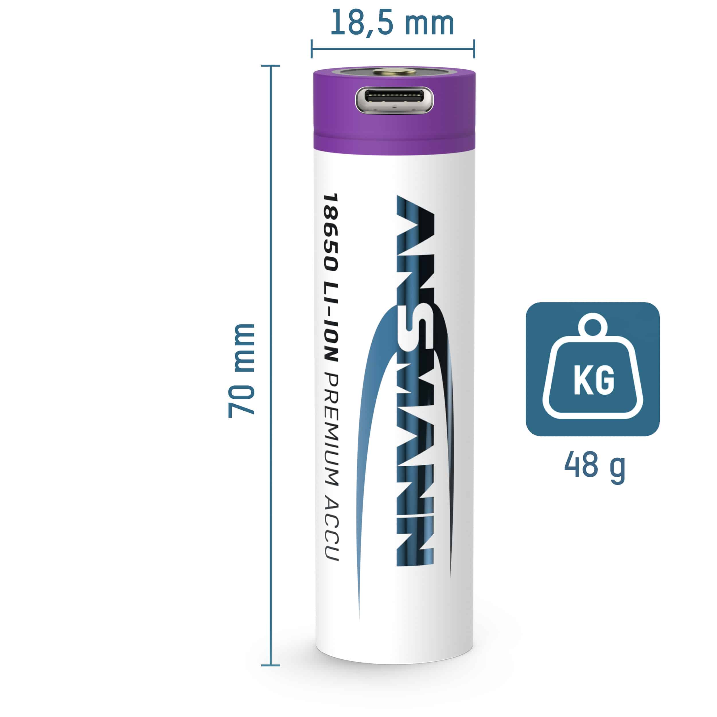 ANSMANN LiIon-Akku, 1307-0002, 18650, 3,6 V-, 2600mAh, mit USB-C Ladebuchse 