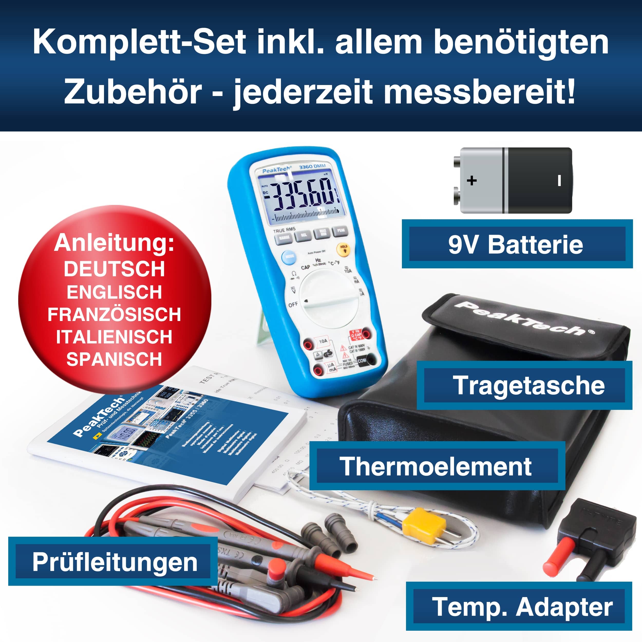 PEAKTECH Multimeter, P 3360, True RMS, IP67, 40000 Counts