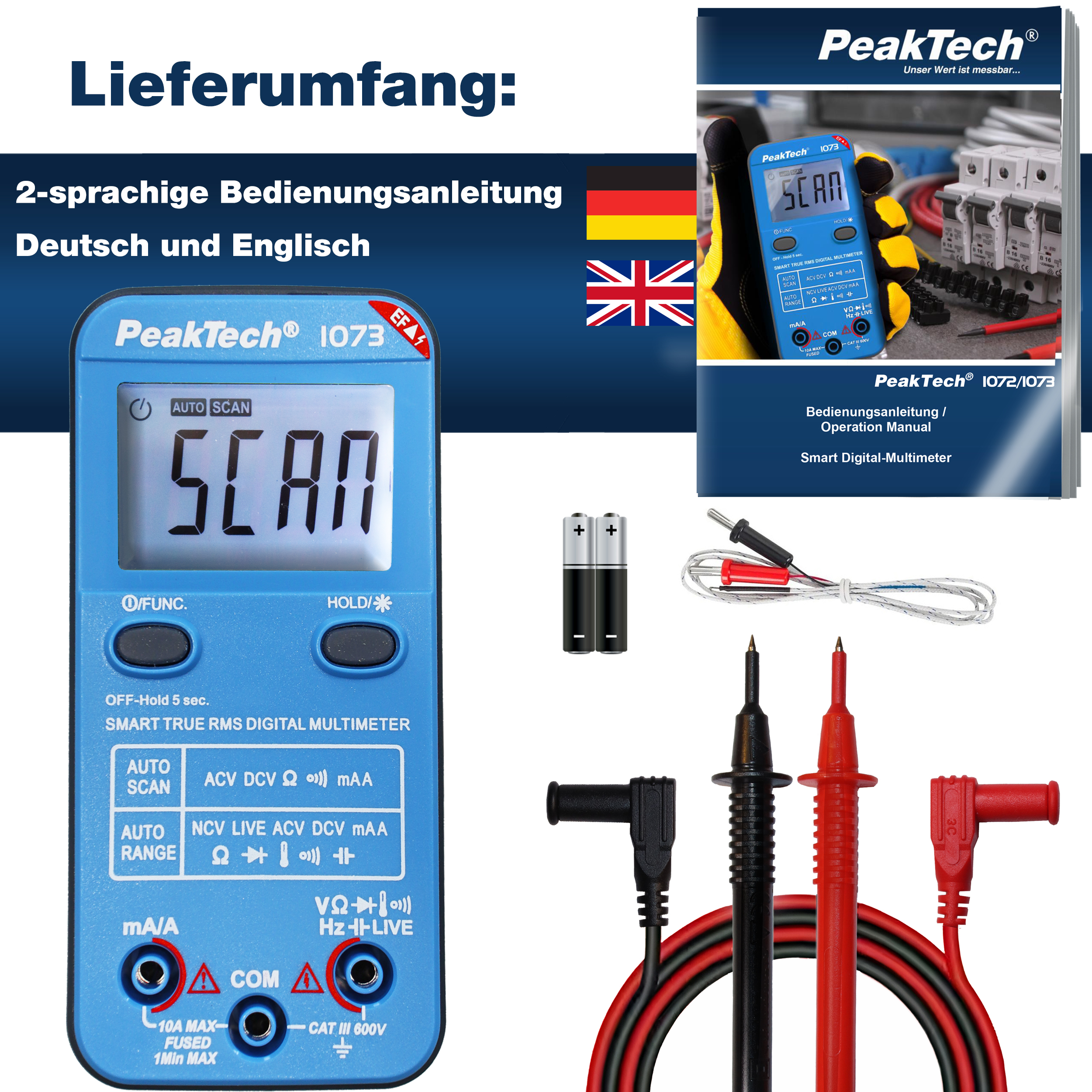 PEAKTECH Smart-Multimeter, P 1073, 600 V AC/DC, NCV, True RMS