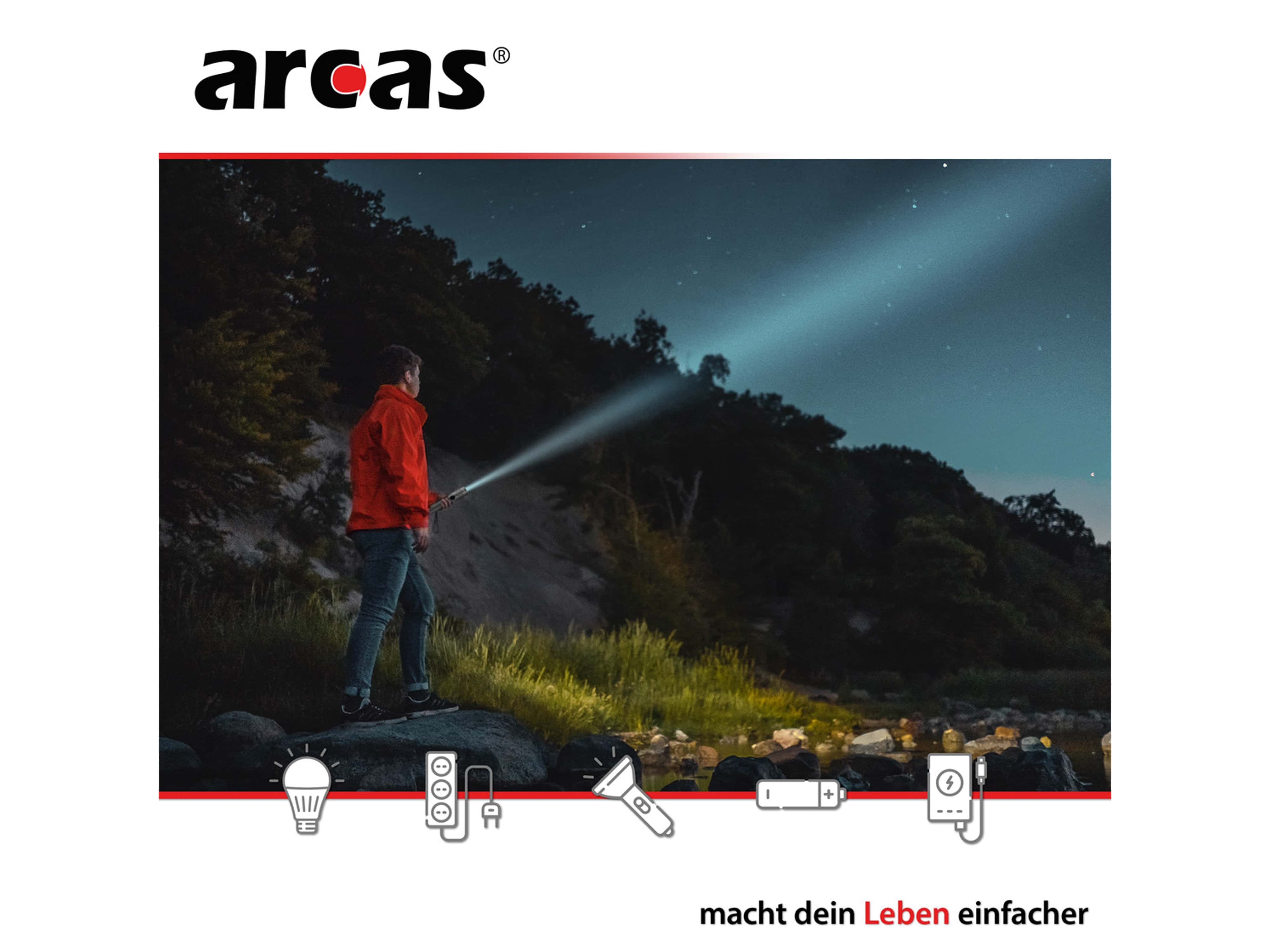 ARCAS LED-Taschenlampe, 10 W, 700 lm, Aluminium, silber