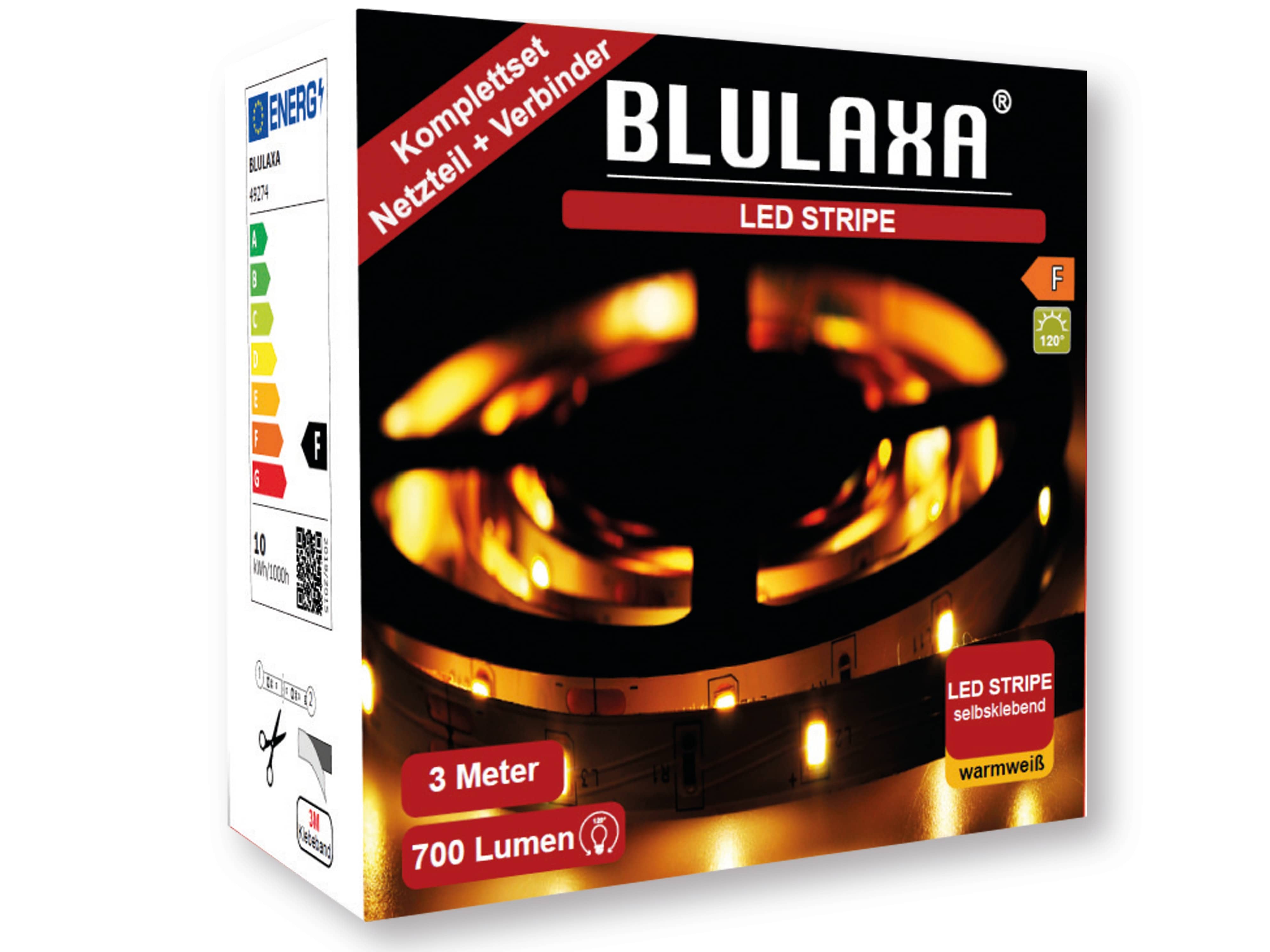 BLULAXA LED-Strip-Set, EEK: F, 9,5W, 700lm, 3000K, 3m