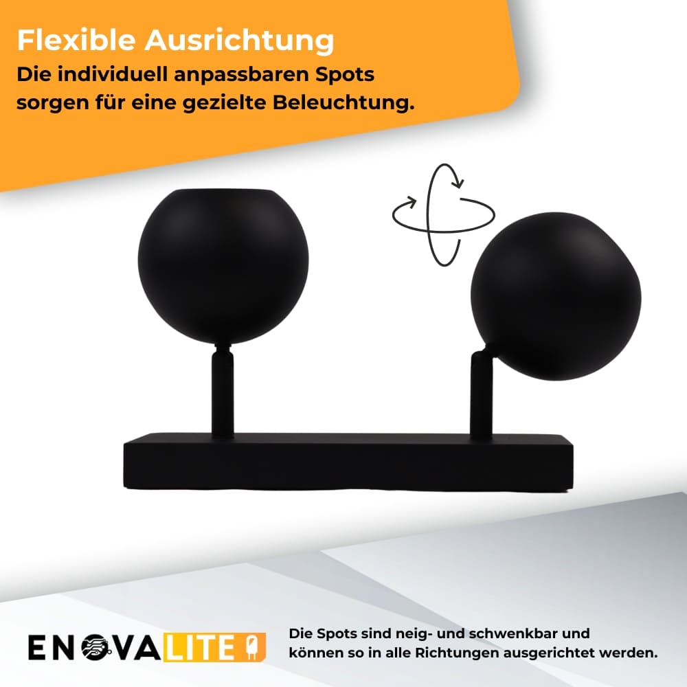 ENOVALITE Deckenleuchte GLOBE, GU10-Fassung, IP20, Ø10cm, 2 flammig, schwarz