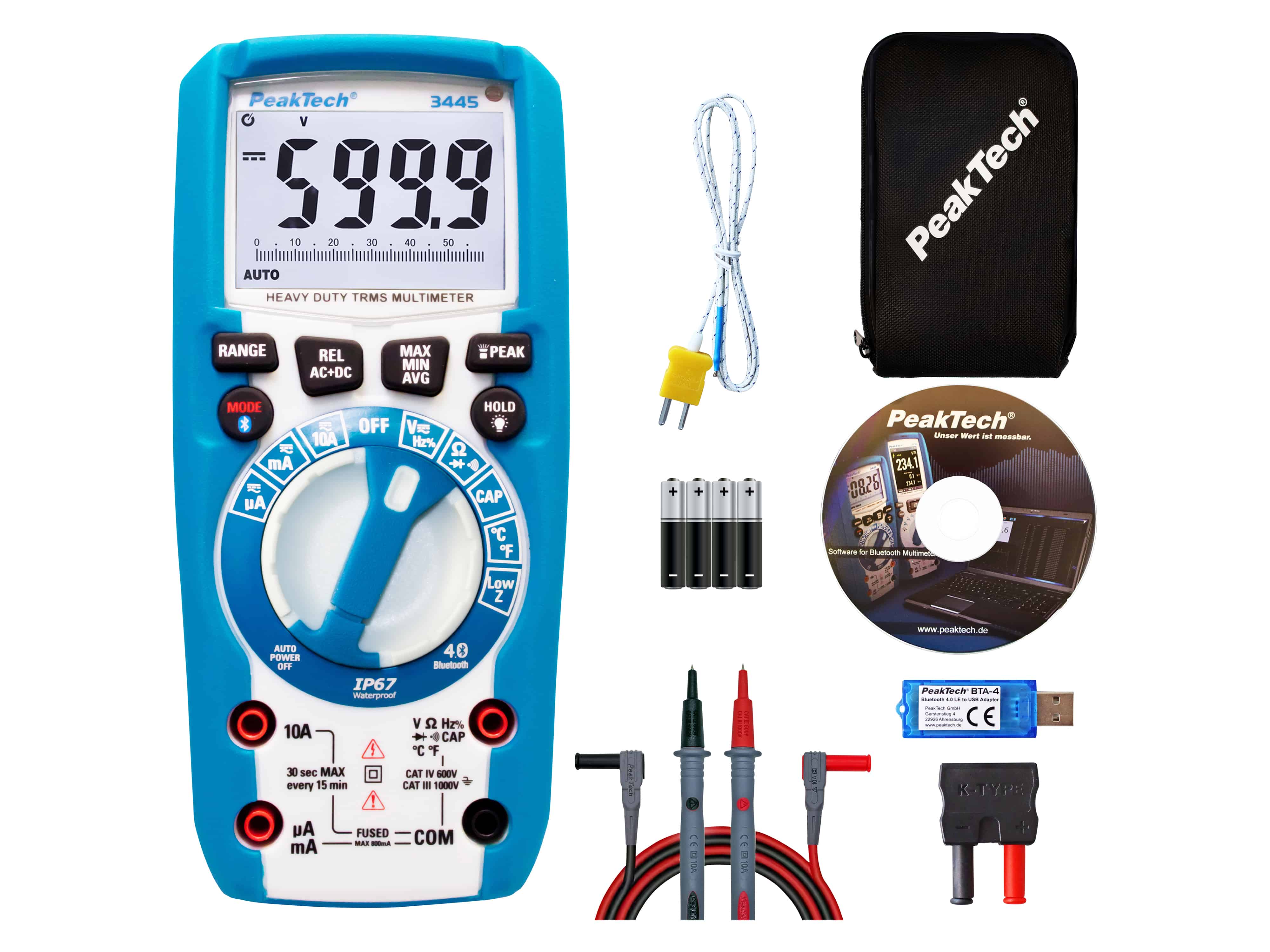 PEAKTECH Multimeter, P 3445, True RMS, Bluetooth