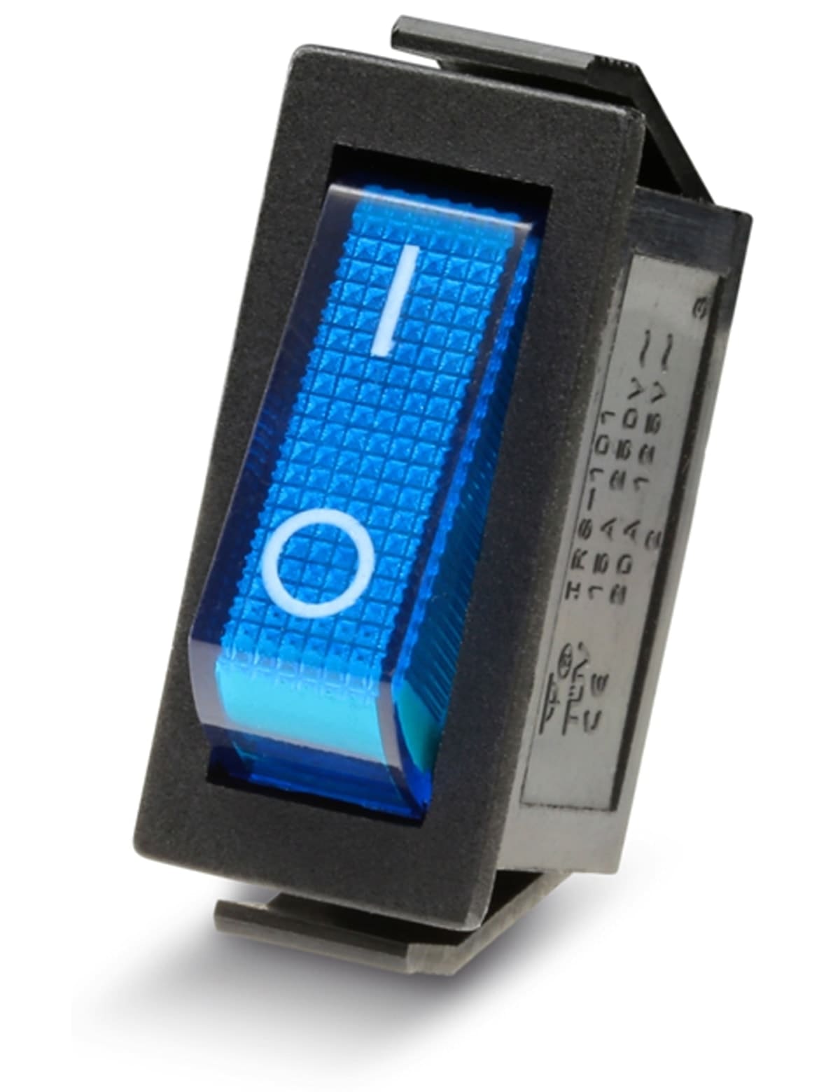 Wippenschalter 1-pol., I-0, blau beleuchtet, 27x10,5 mm